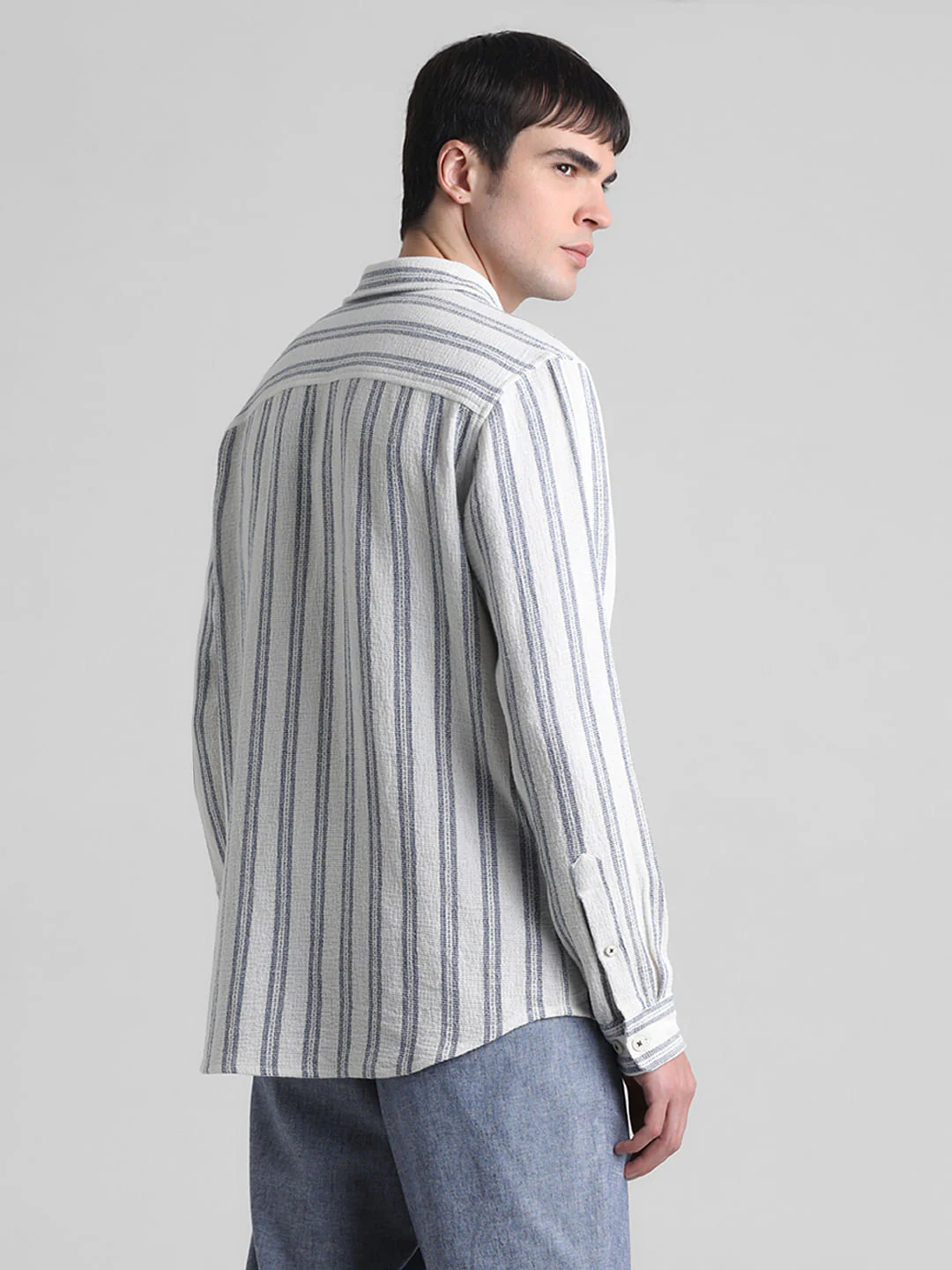 White Striped Dobby Full Sleeves Shirt - Image 4