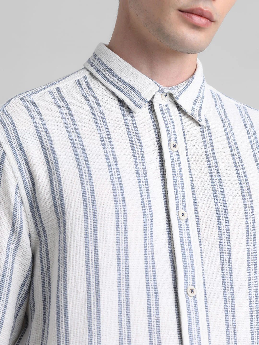 White Striped Dobby Full Sleeves Shirt - Image 5