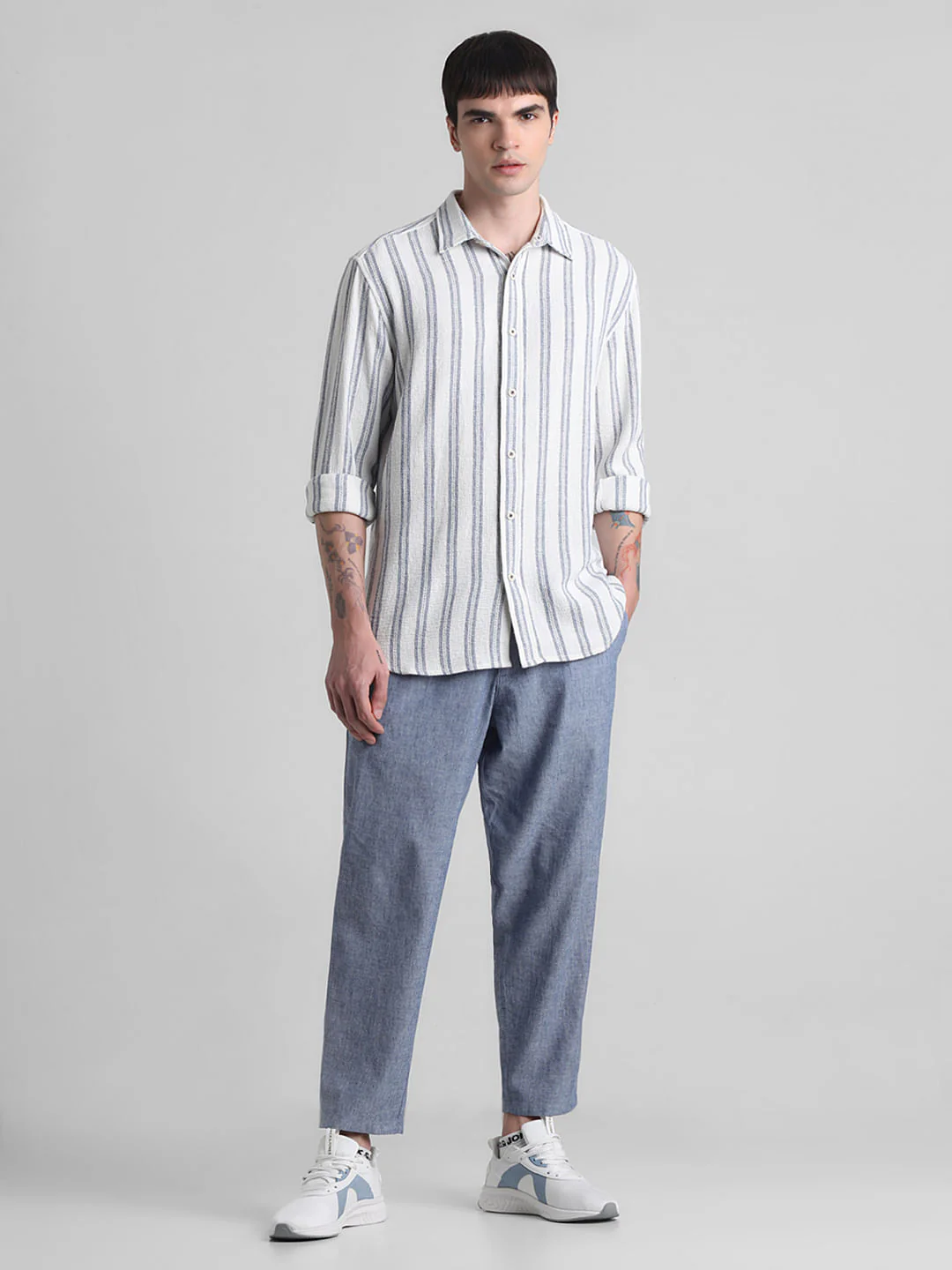 White Striped Dobby Full Sleeves Shirt - Image 6