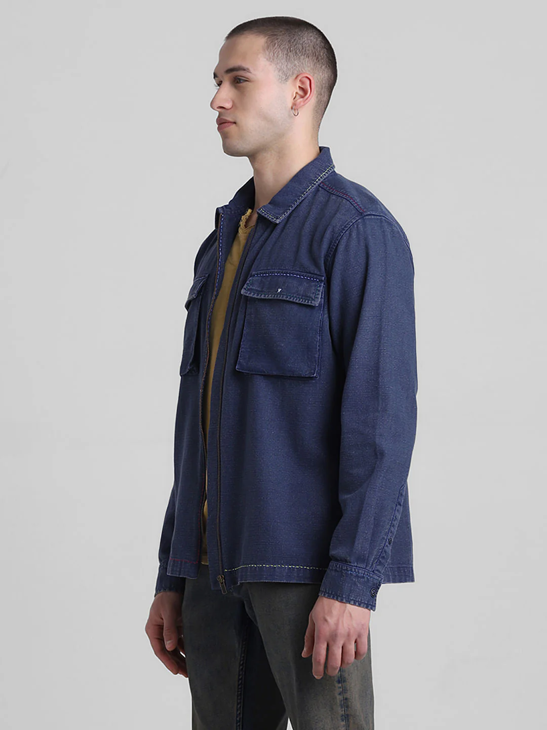 Blue Zip-Up Oversized Shirt - Image 3