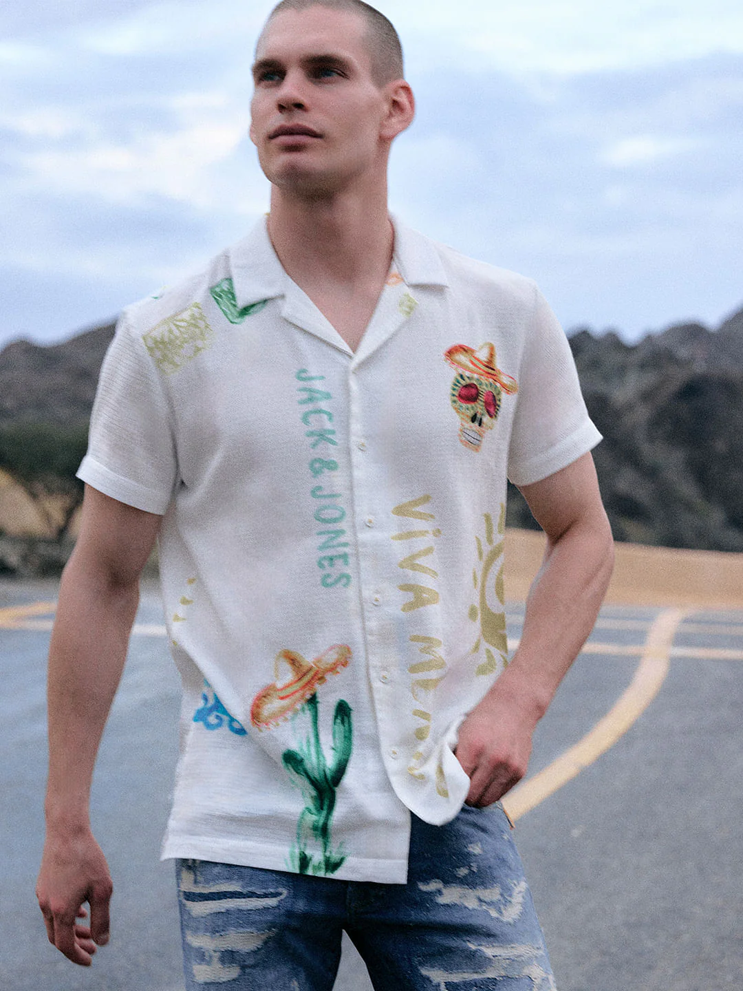 White Printed Short Sleeves Shirt