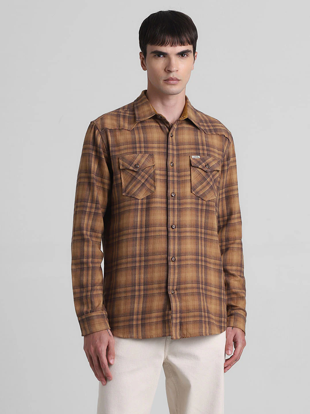 Brown Check Full Sleeves Shirt - Image 2