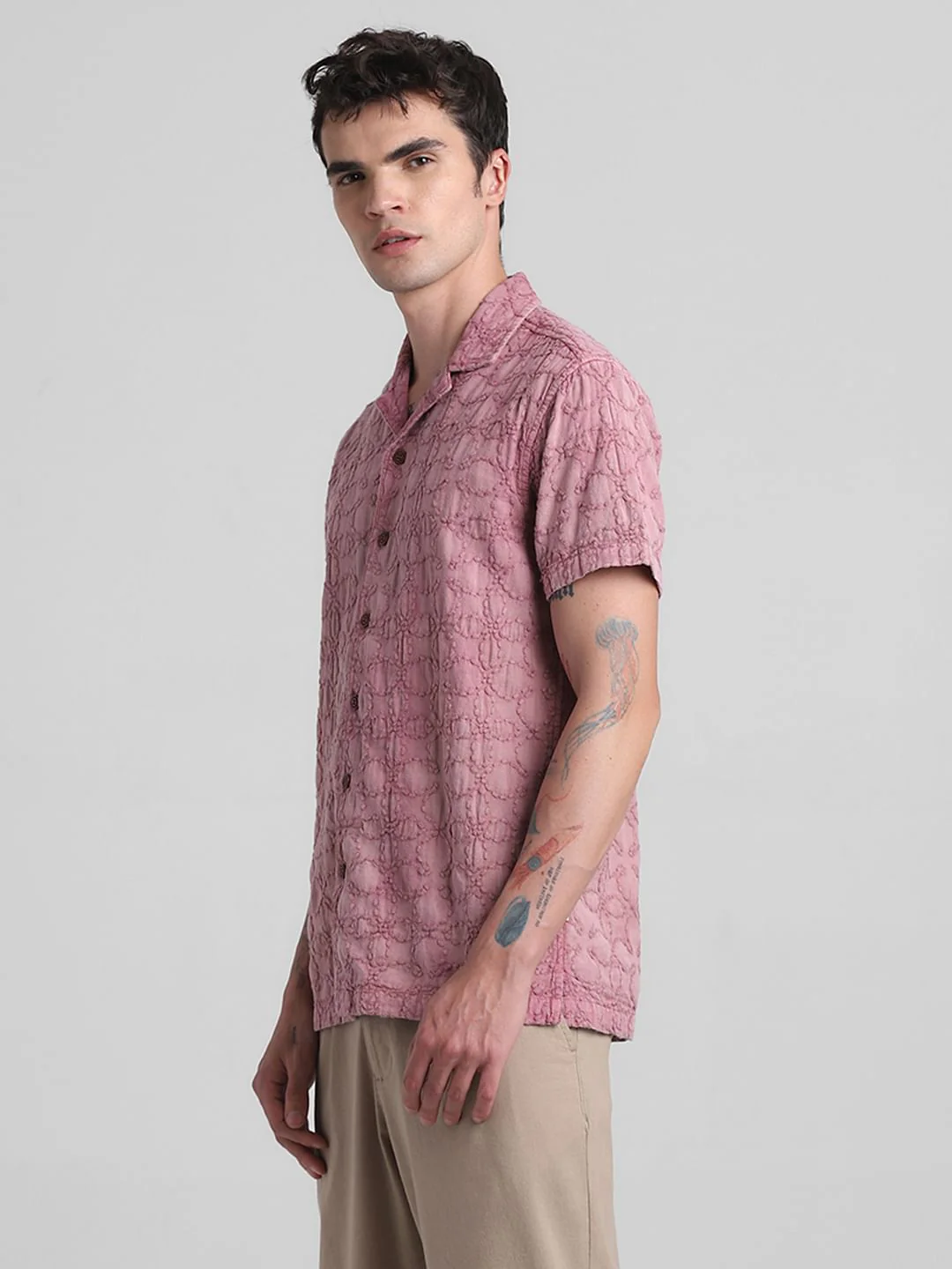 Pink Embroidered Short Sleeves Shirt - Image 3