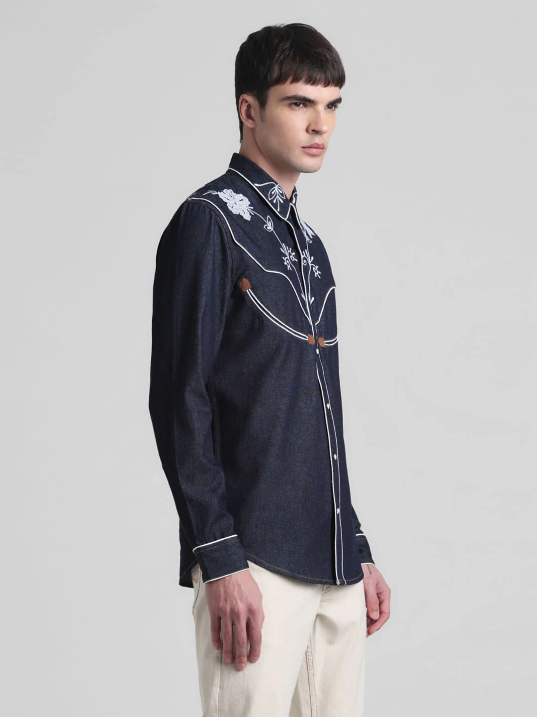Blue Cowboy Embroidered Shirt - Image 3