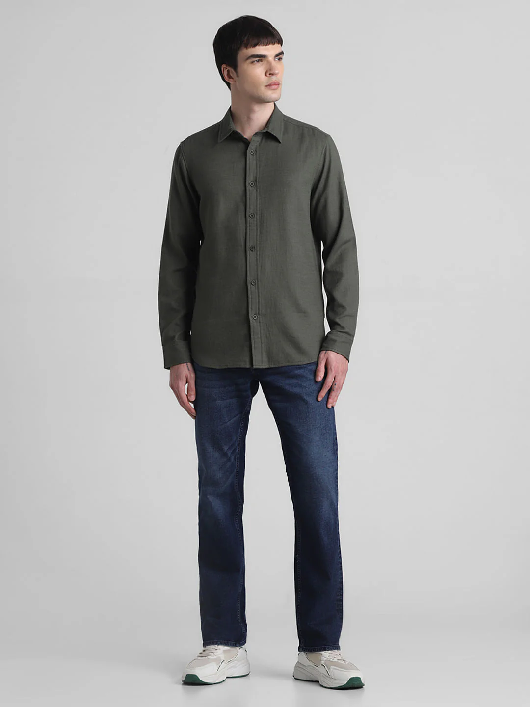 Green Dobby Cotton Full Sleeves Shirt - Image 6