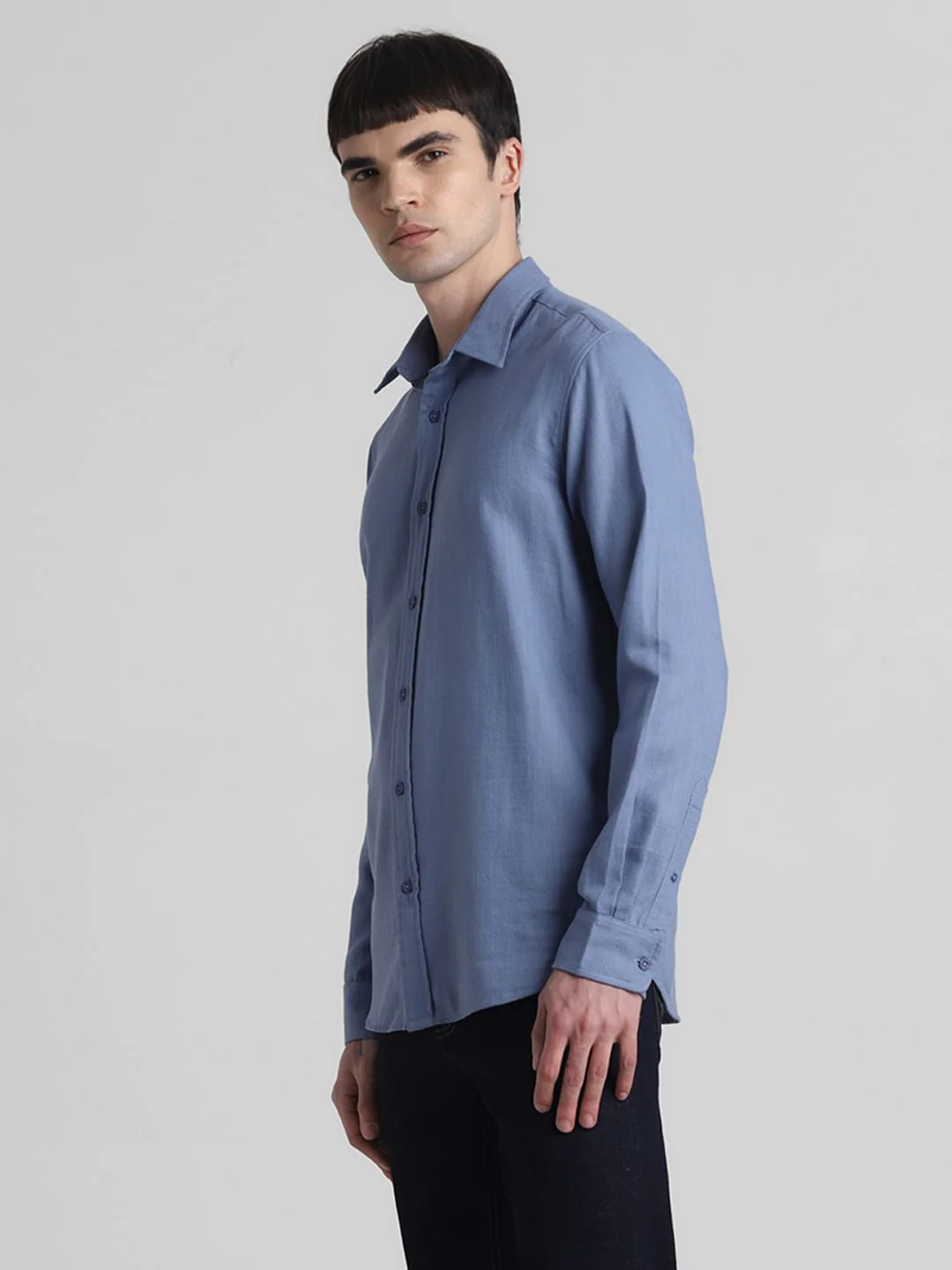 Blue Dobby Cotton Full Sleeves Shirt - Image 3