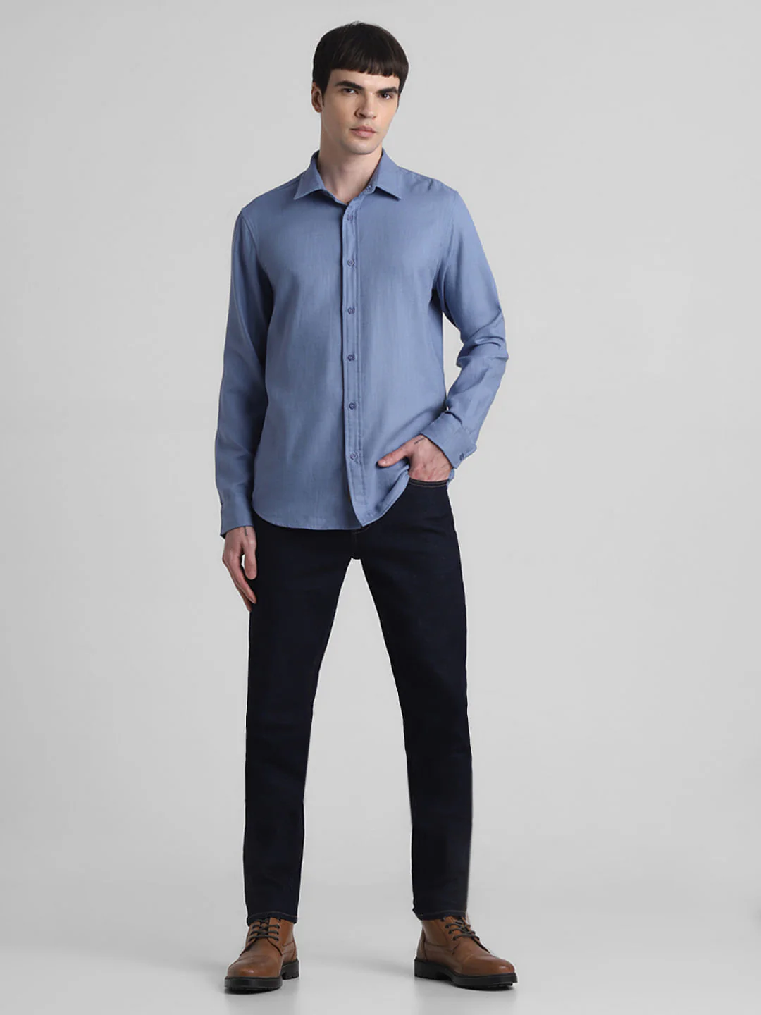 Blue Dobby Cotton Full Sleeves Shirt - Image 6