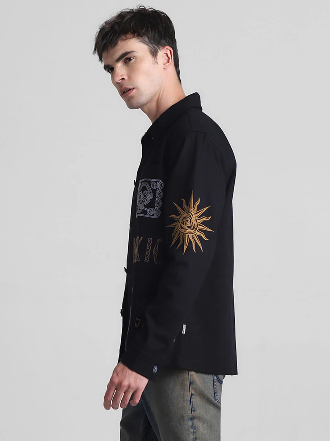 Black Embroidered Oversized Full Sleeves Shirt - Image 3