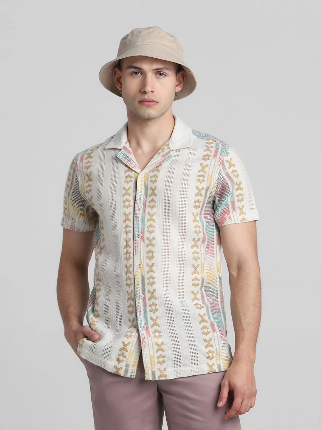 Beige Printed Jacquard Shirt