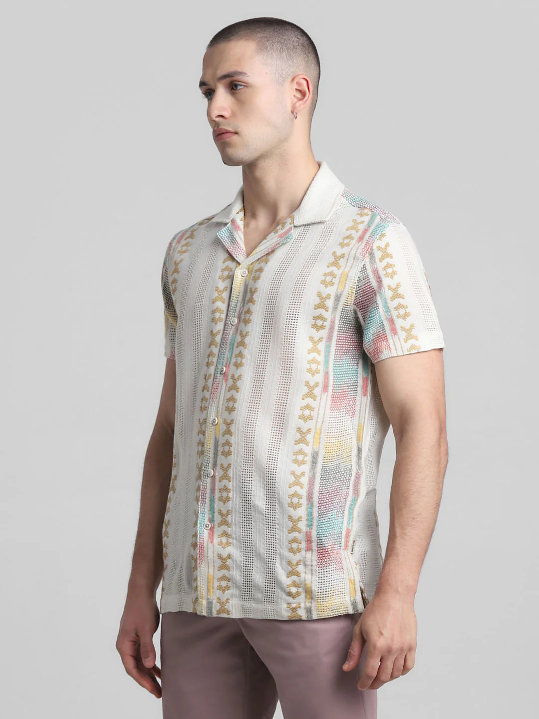 Beige Printed Jacquard Shirt - Image 3