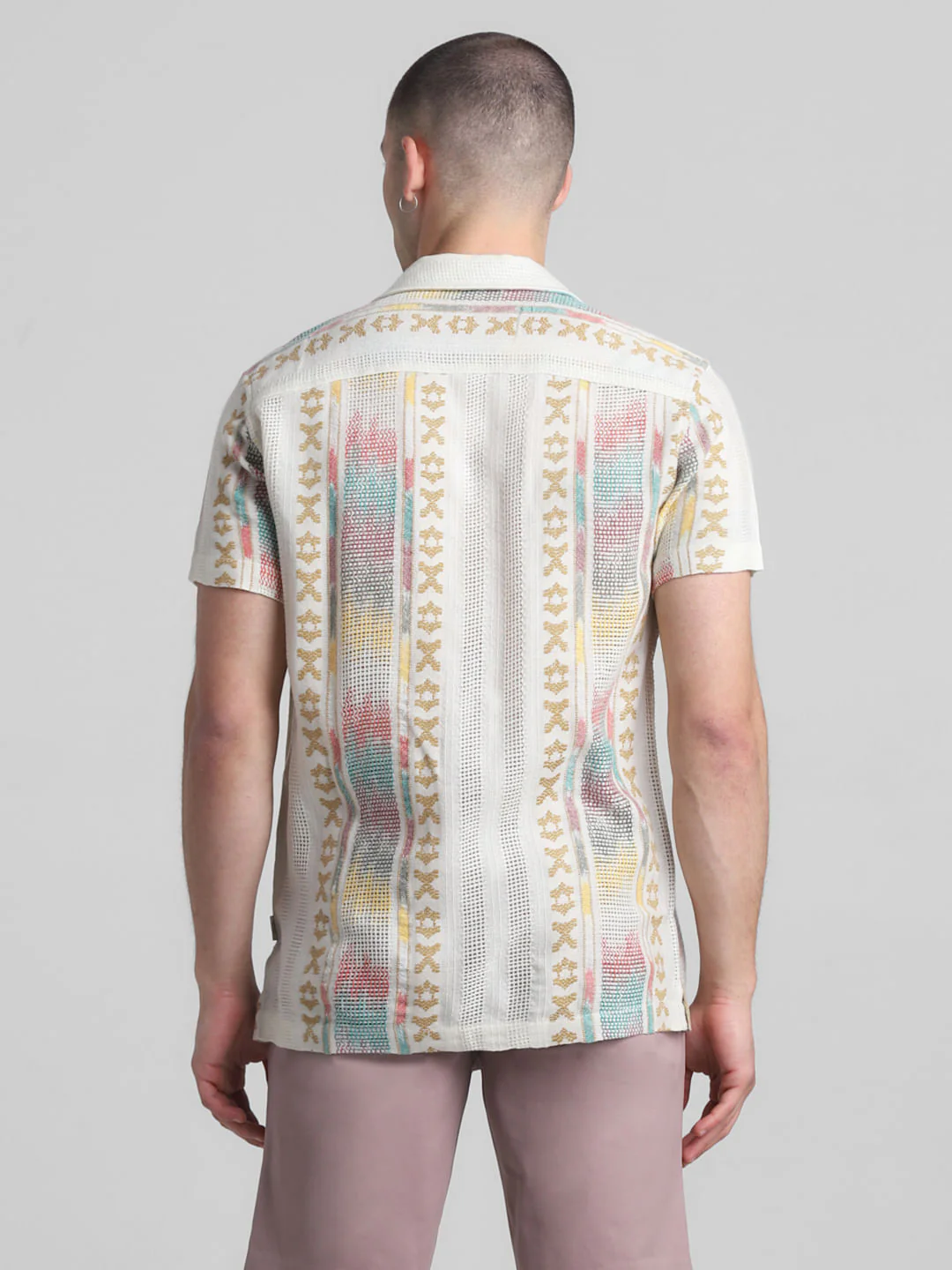 Beige Printed Jacquard Shirt - Image 4