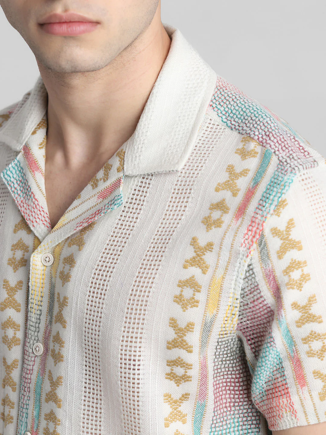 Beige Printed Jacquard Shirt - Image 5