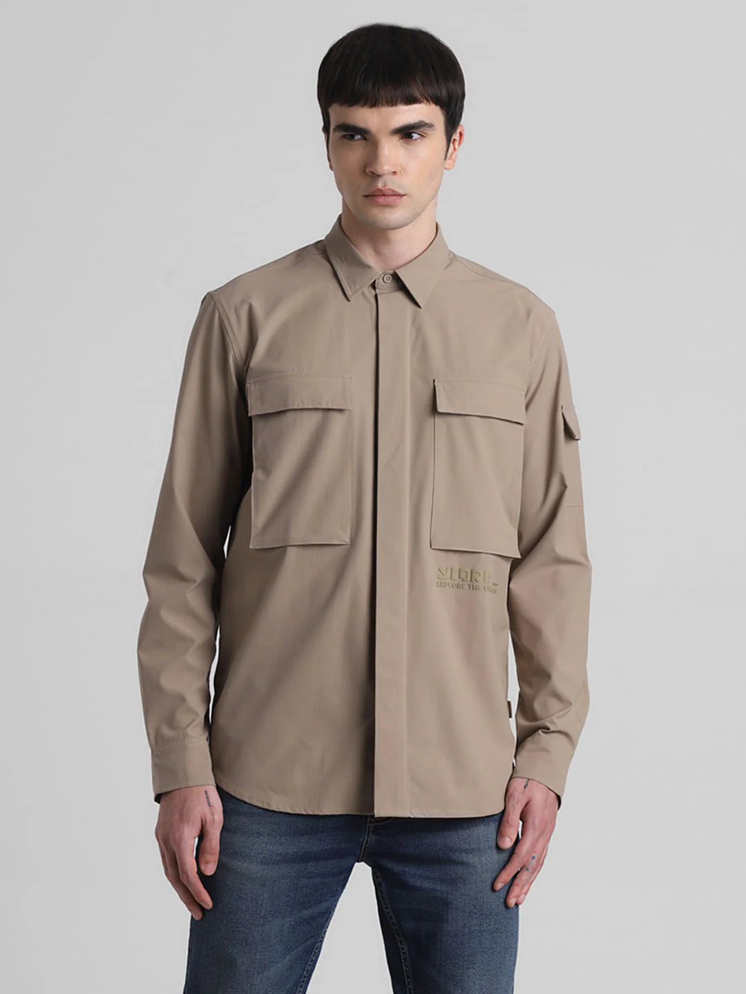 Beige Oversized Pocket Shirt - Image 2