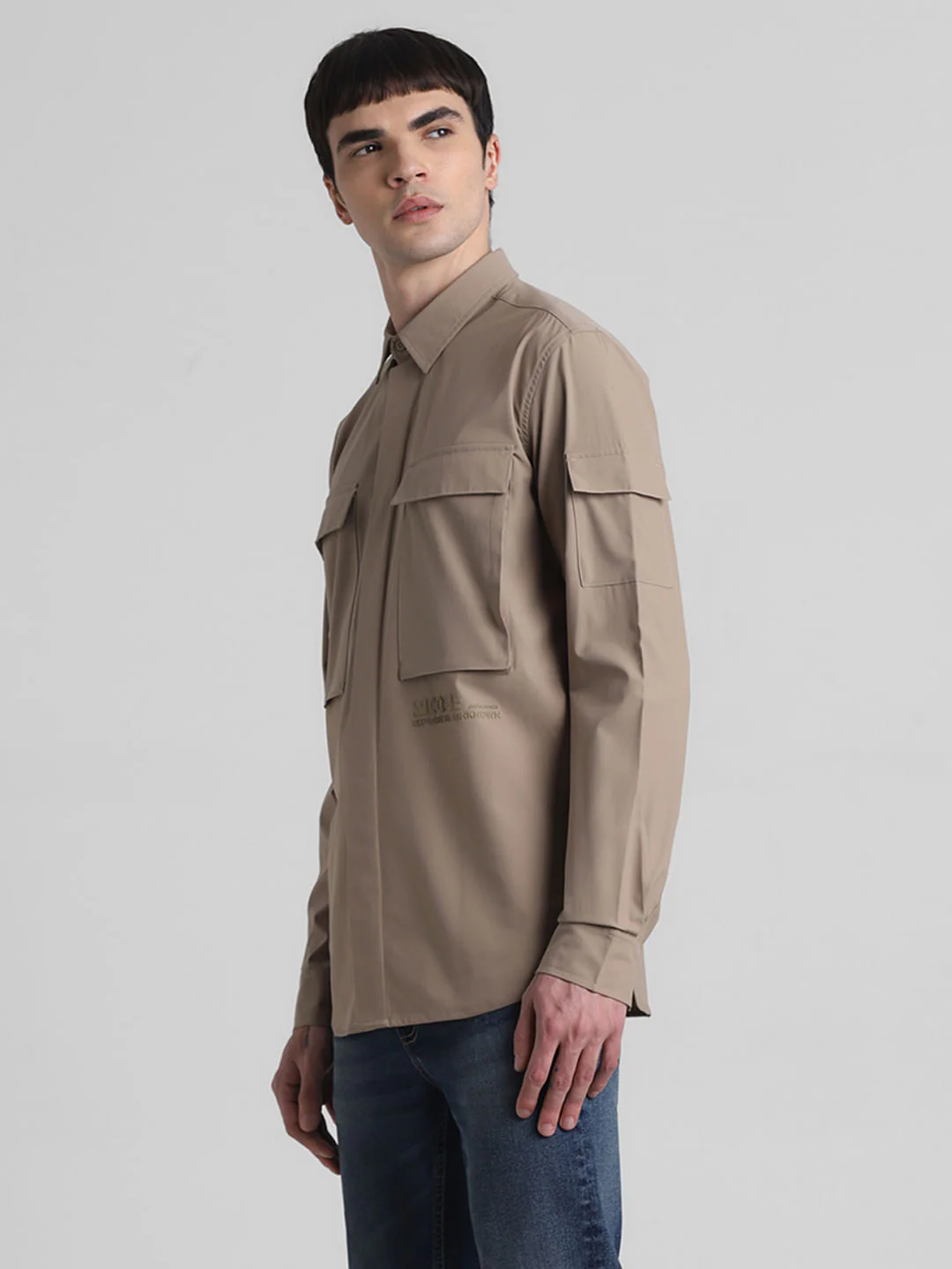 Beige Oversized Pocket Shirt - Image 3