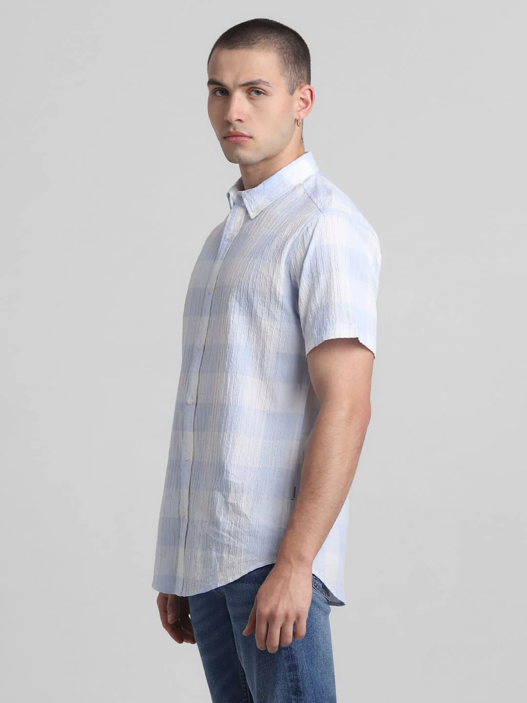 Light Blue Check Short Sleeves Shirt - Image 3