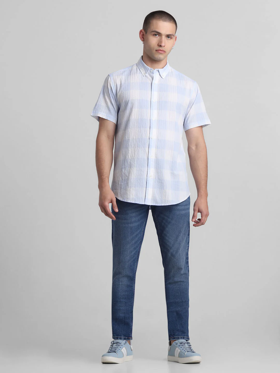 Light Blue Check Short Sleeves Shirt - Image 6