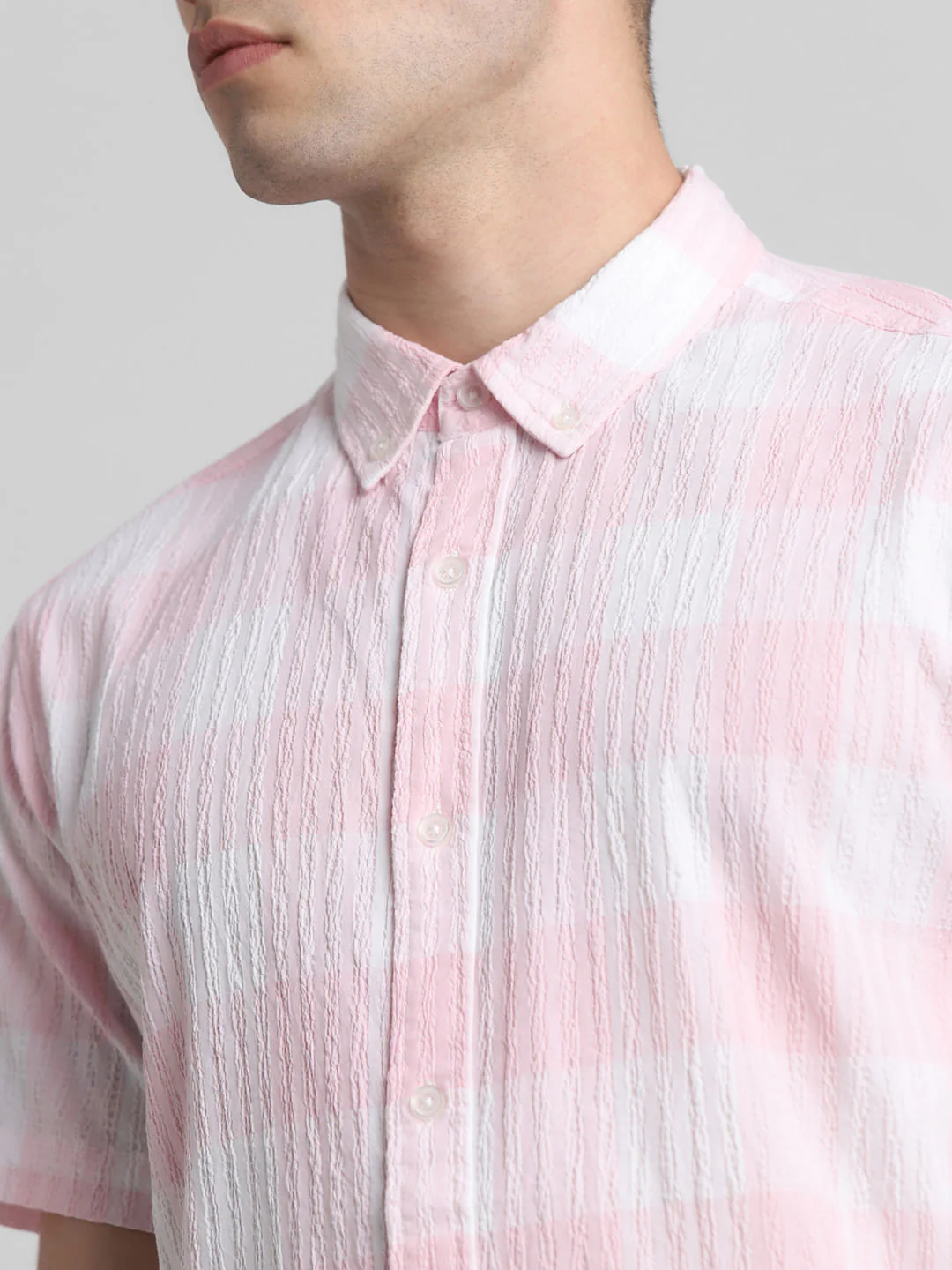 Light Pink Check Short Sleeves Shirt - Image 5