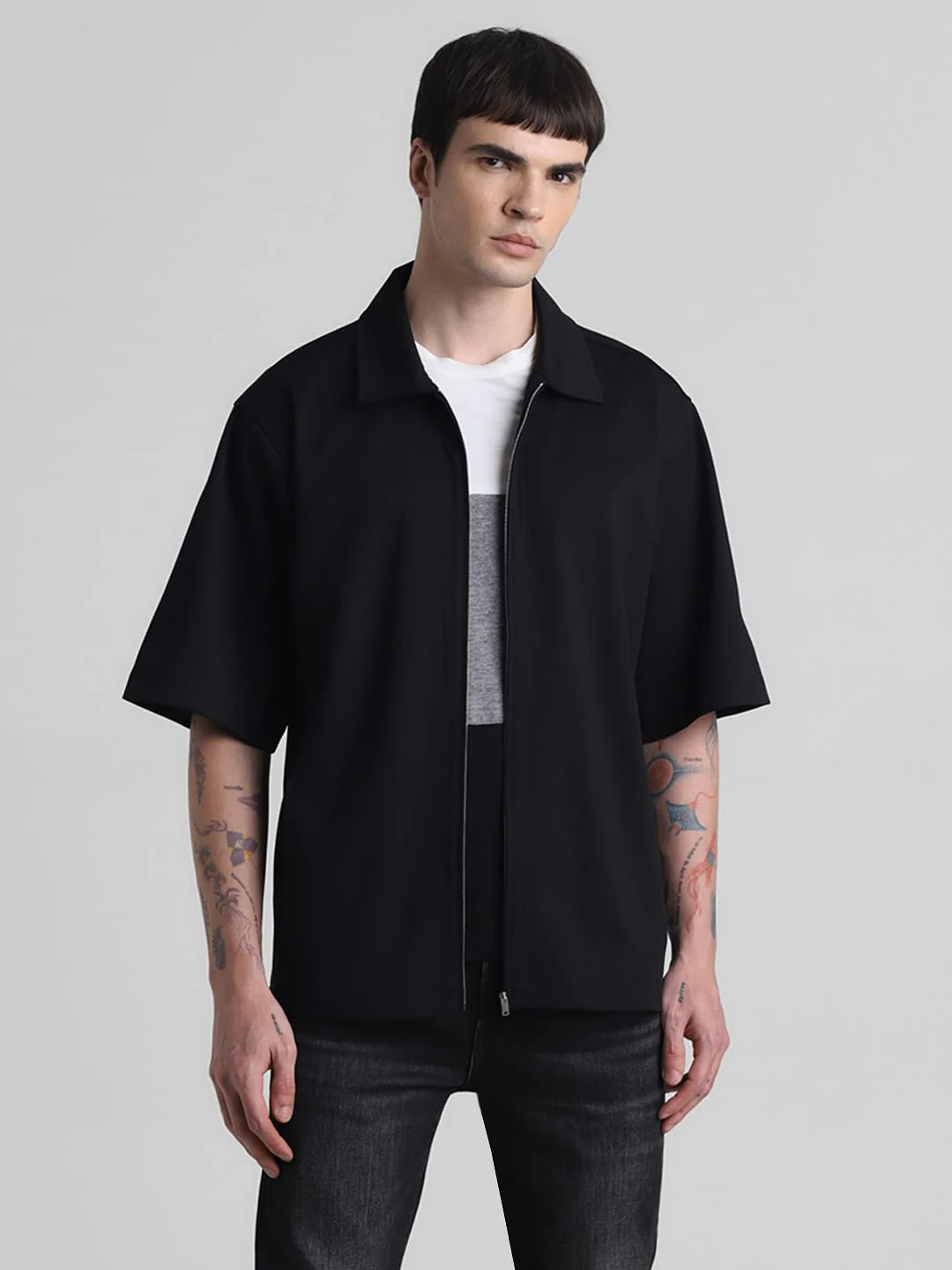 Black Zip-Up Oversized Short Sleeves Shirt - Image 2