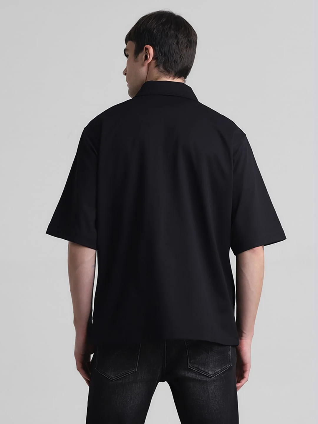 Black Zip-Up Oversized Short Sleeves Shirt - Image 4