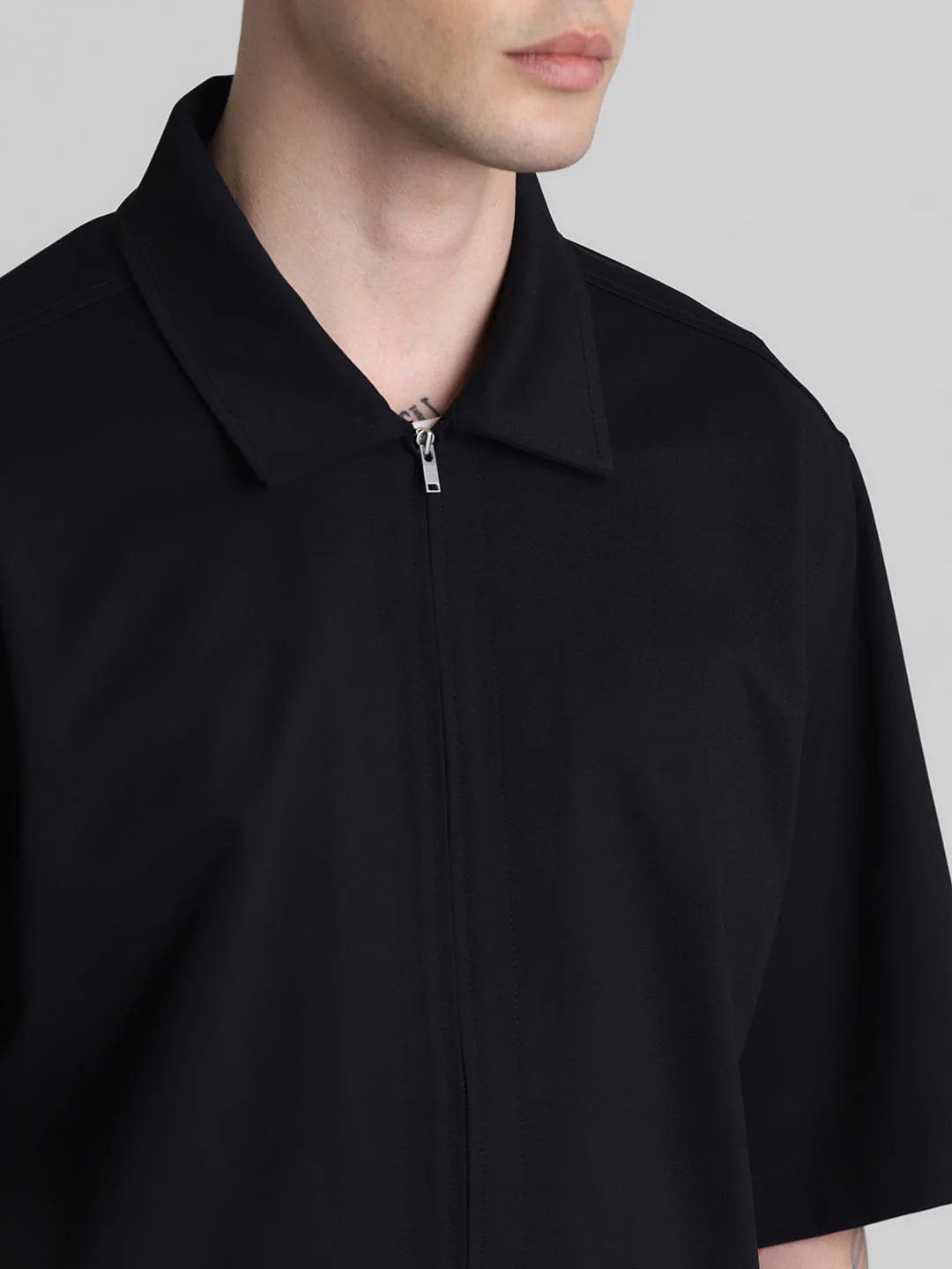Black Zip-Up Oversized Short Sleeves Shirt - Image 5