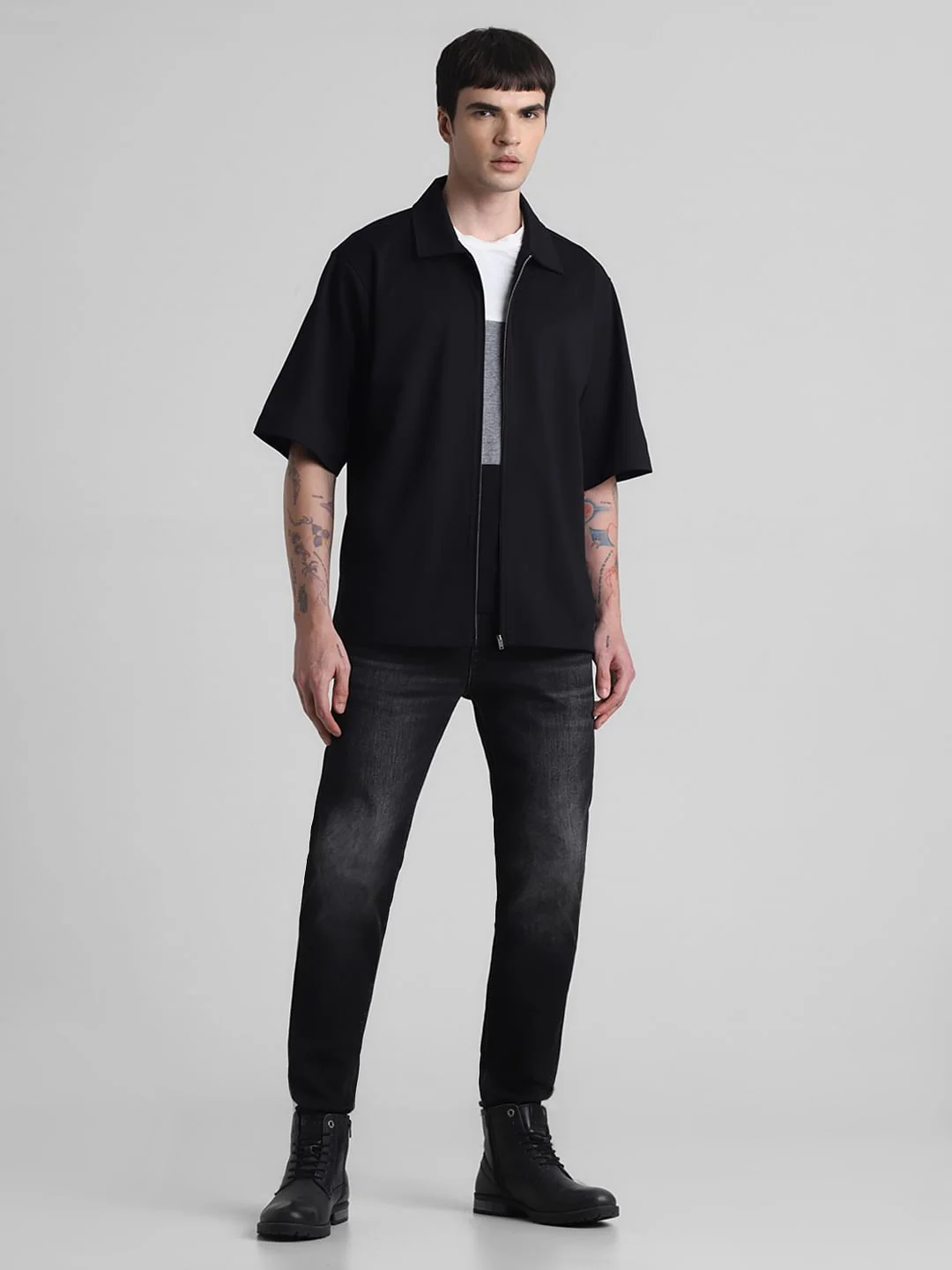 Black Zip-Up Oversized Short Sleeves Shirt - Image 6