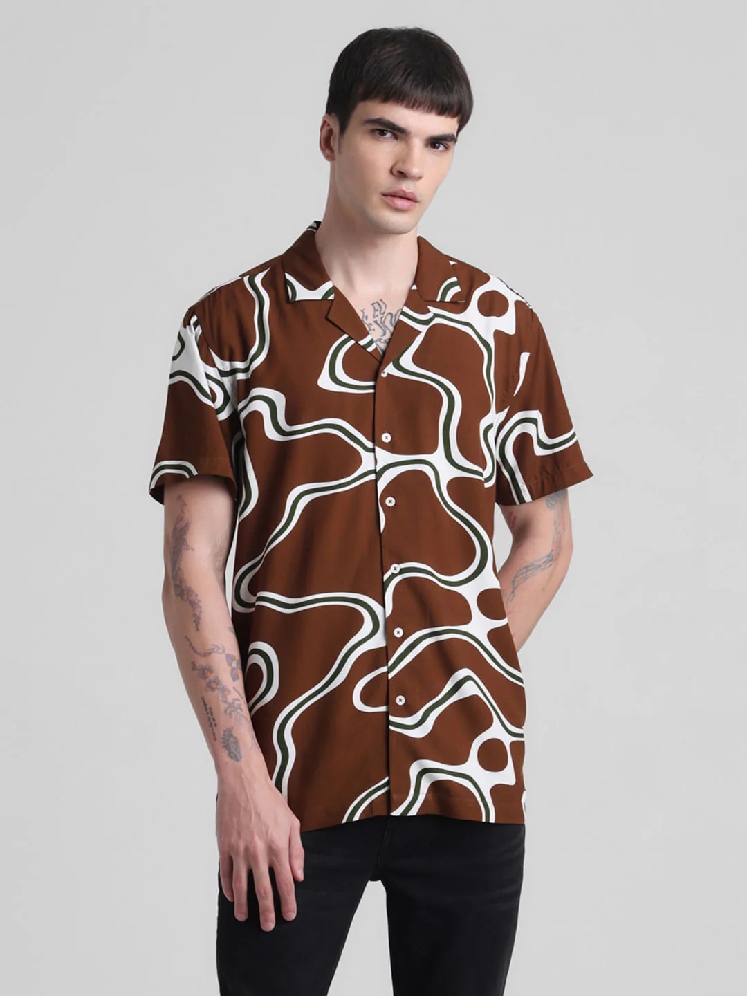 Brown Printed Short Sleeves Shirt - Image 2