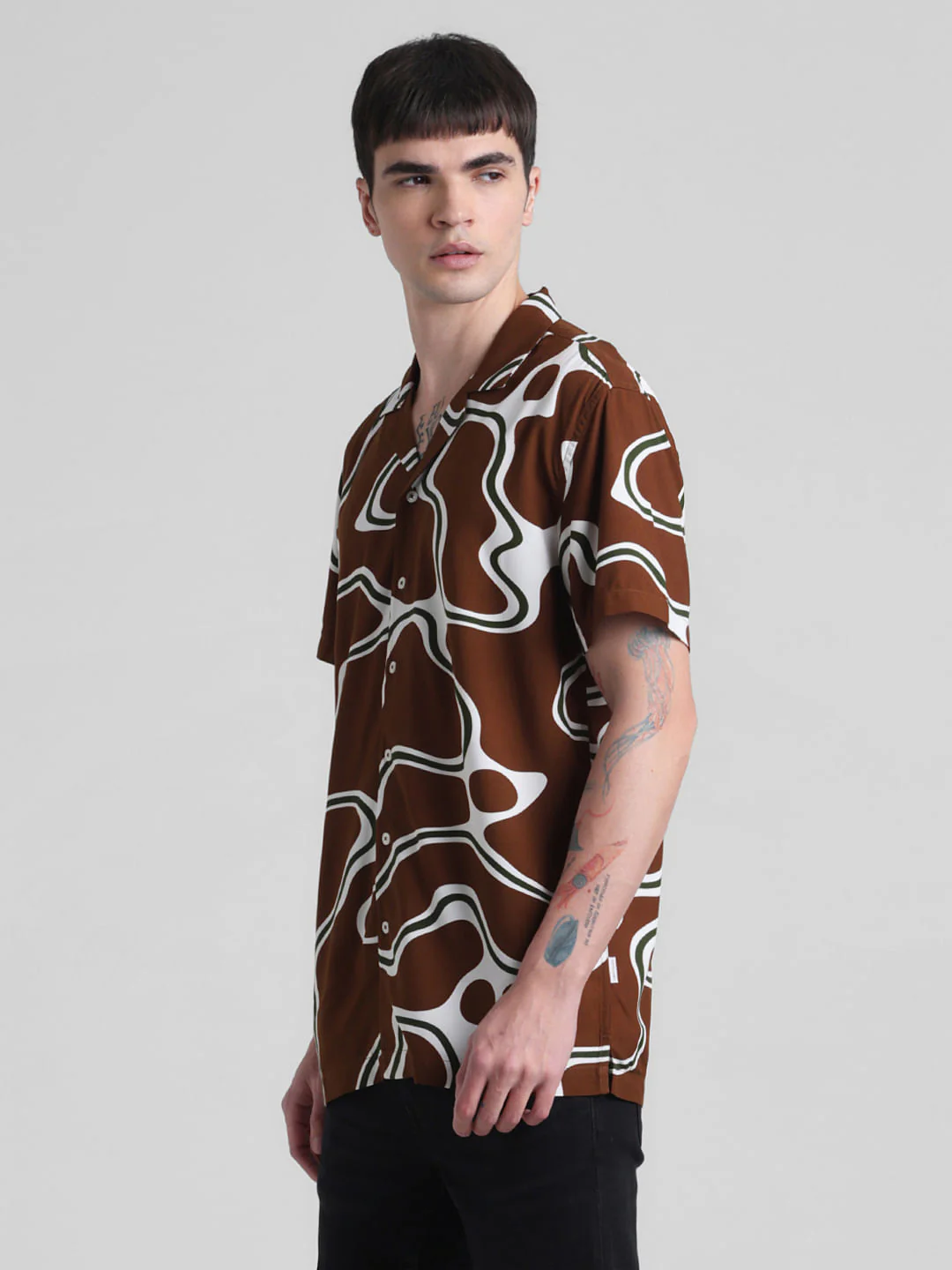 Brown Printed Short Sleeves Shirt - Image 3