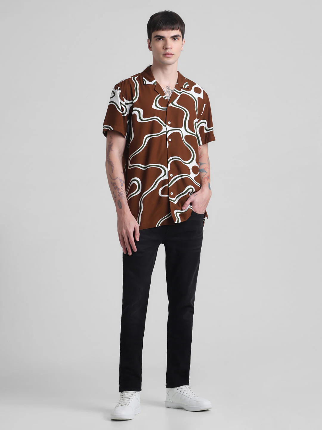 Brown Printed Short Sleeves Shirt - Image 6