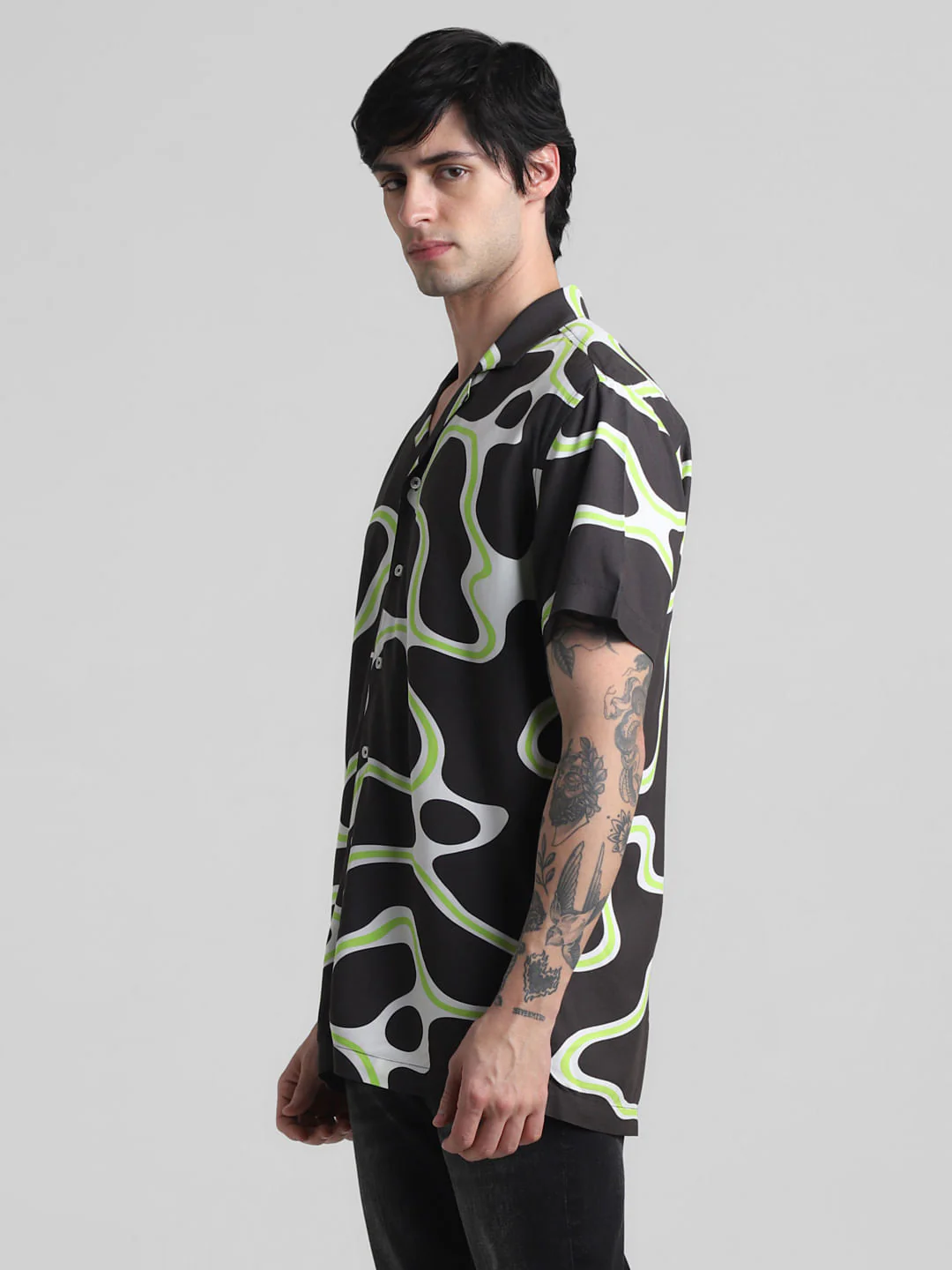 Dark Grey Printed Short Sleeves Shirt - Image 3