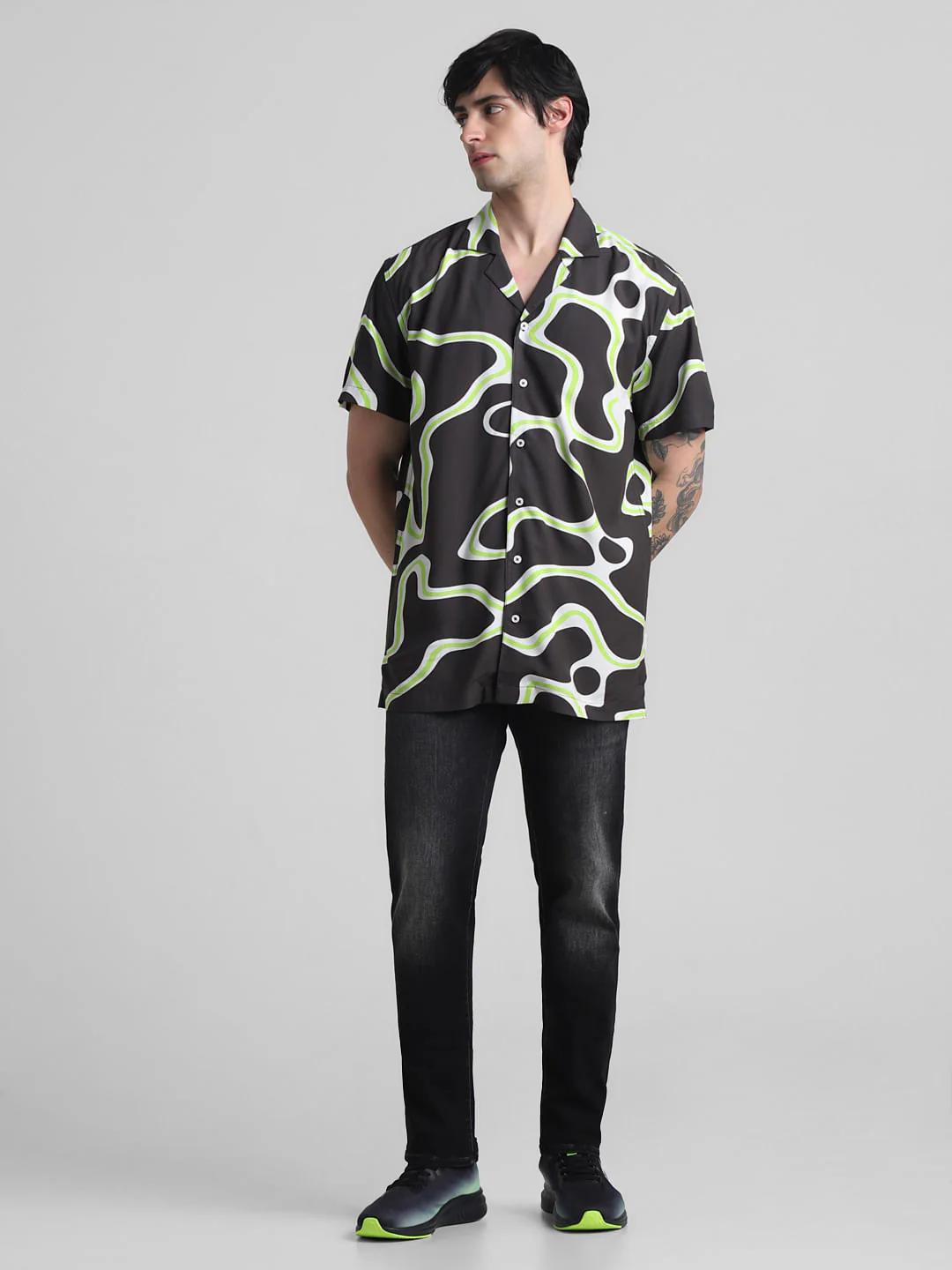 Dark Grey Printed Short Sleeves Shirt - Image 6