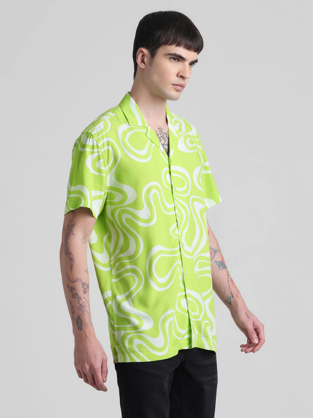 Neon Green Abstract Print Shirt - Image 3