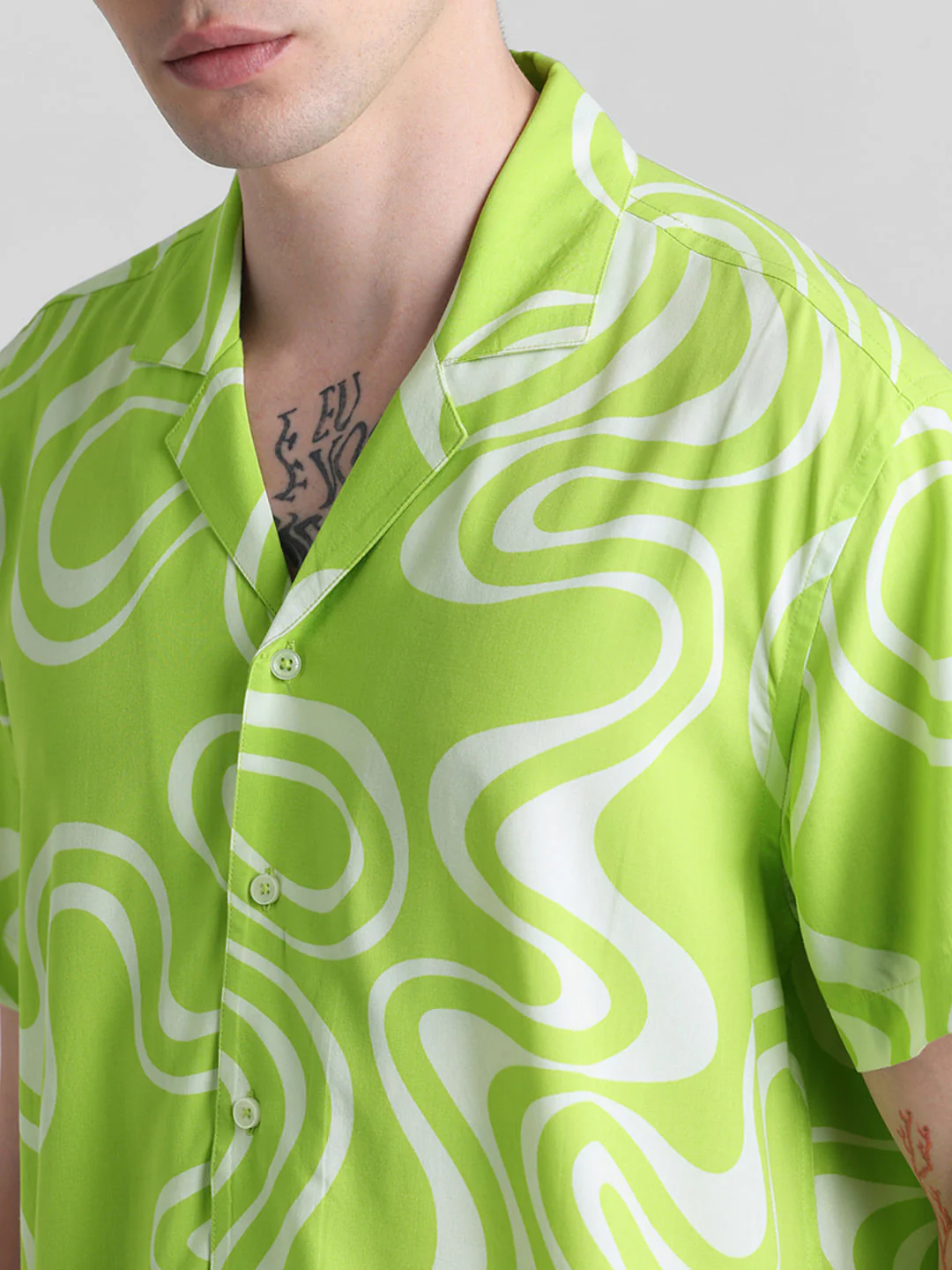 Neon Green Abstract Print Shirt - Image 5