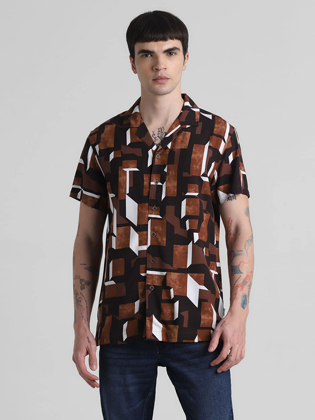 Brown Printed Short Sleeves Shirt - Image 2