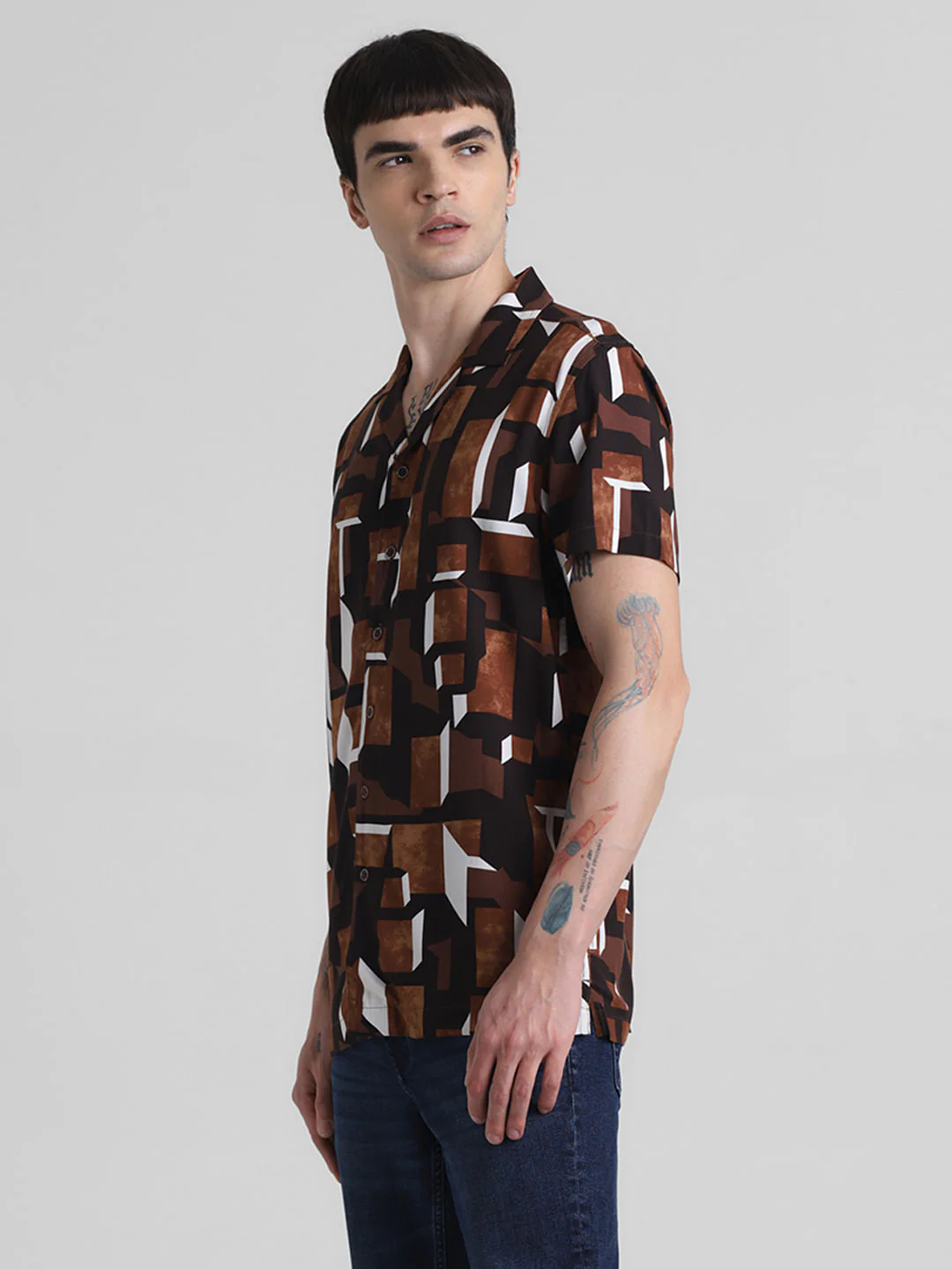 Brown Printed Short Sleeves Shirt - Image 3