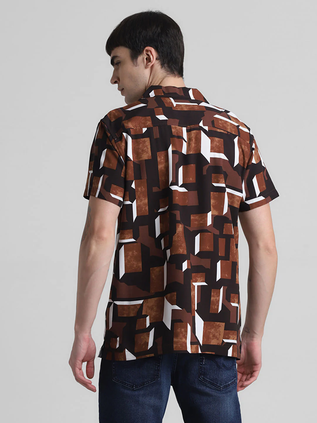 Brown Printed Short Sleeves Shirt - Image 4