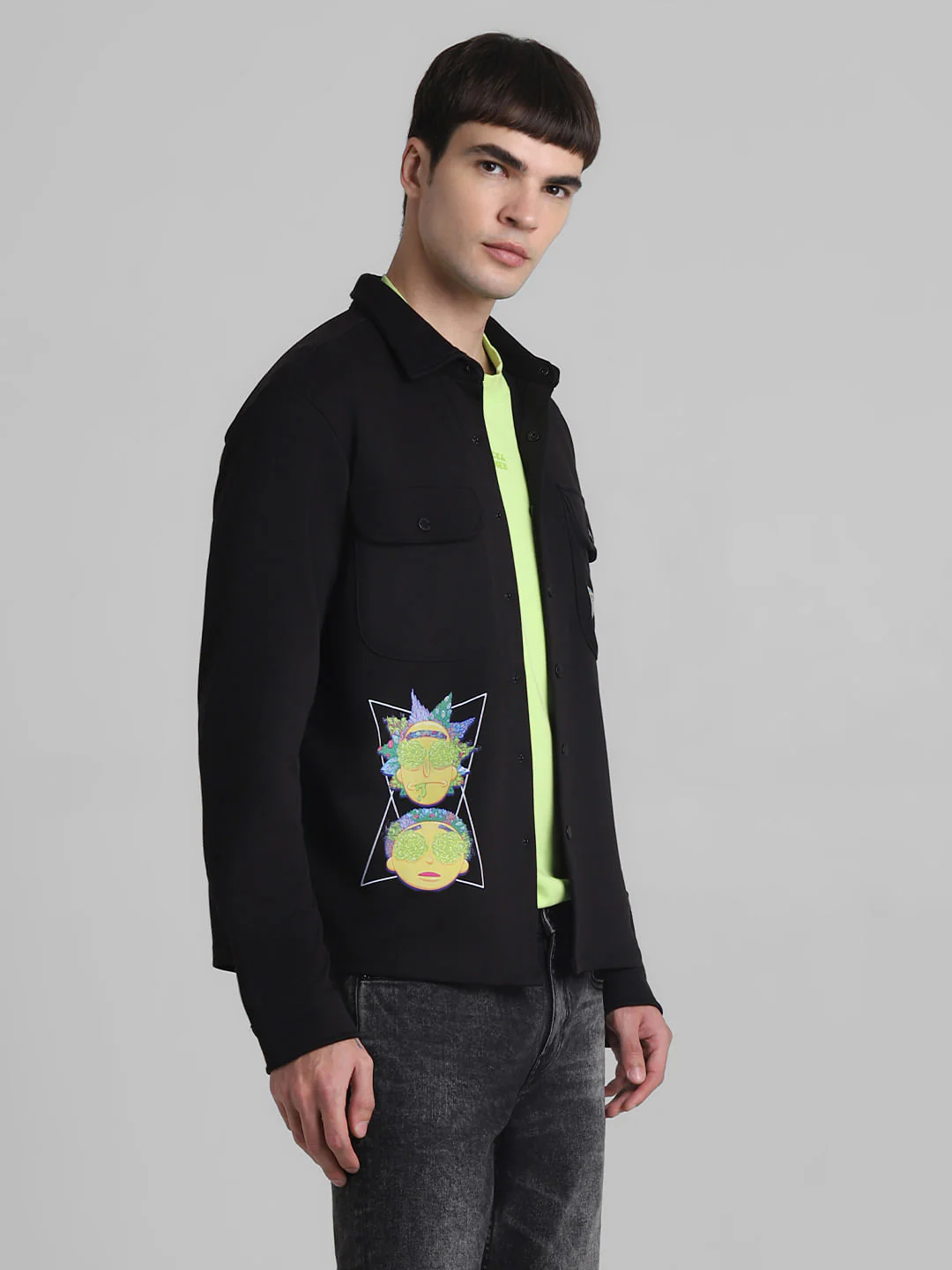 RICK & MORTY Black Printed Knitted Shirt - Image 3