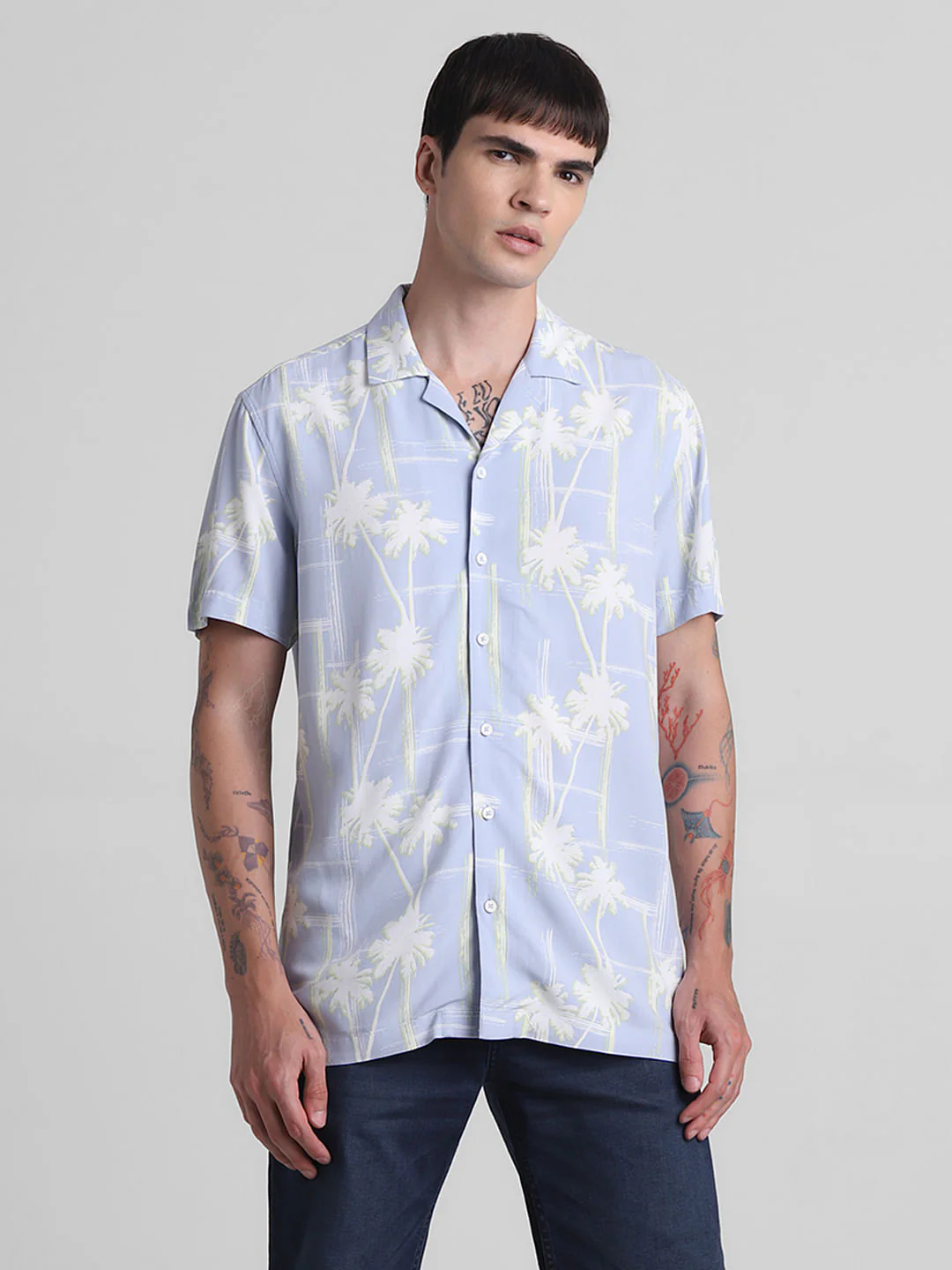 Blue Printed Short Sleeves Shirt - Image 2