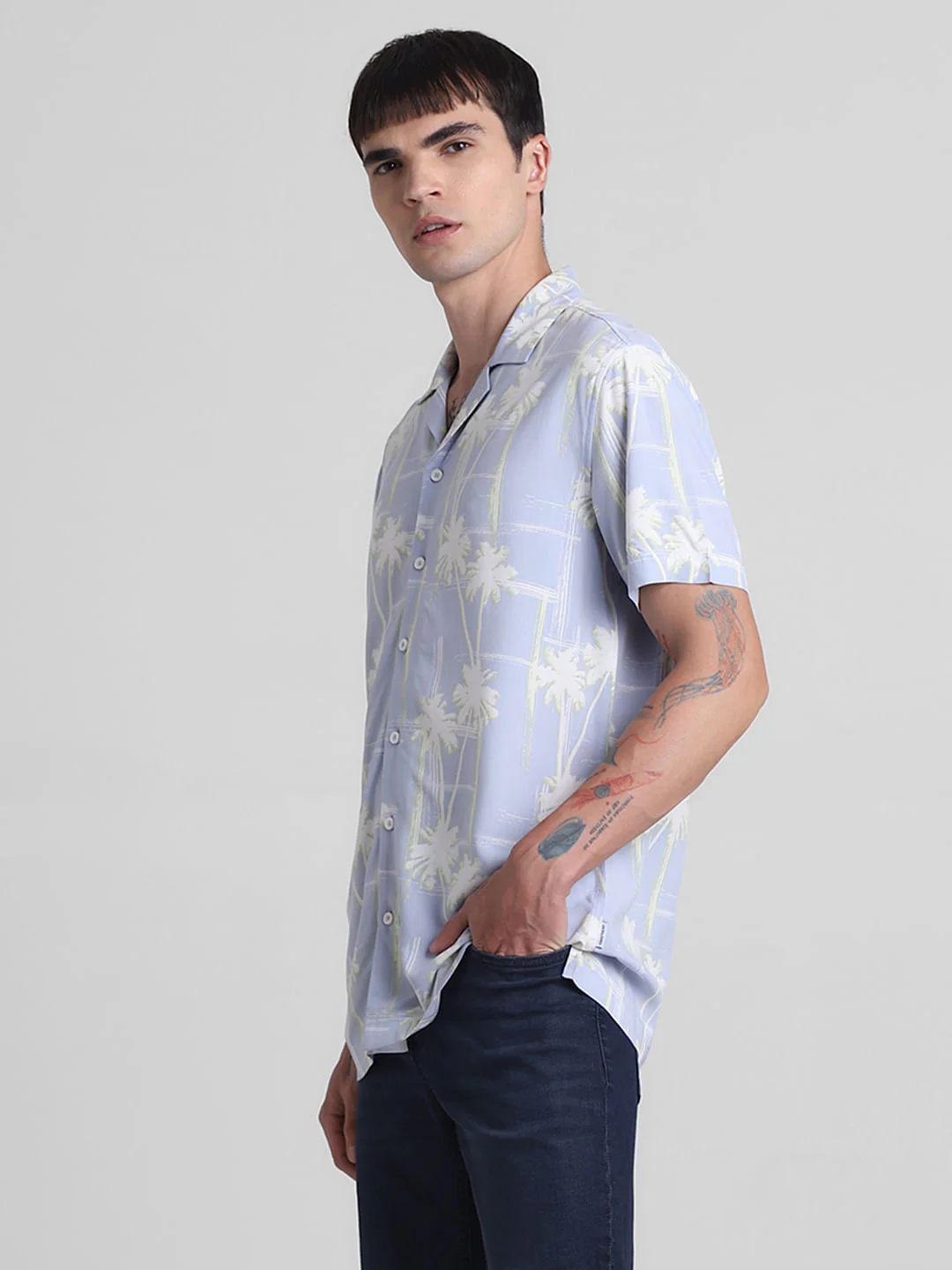 Blue Printed Short Sleeves Shirt - Image 3