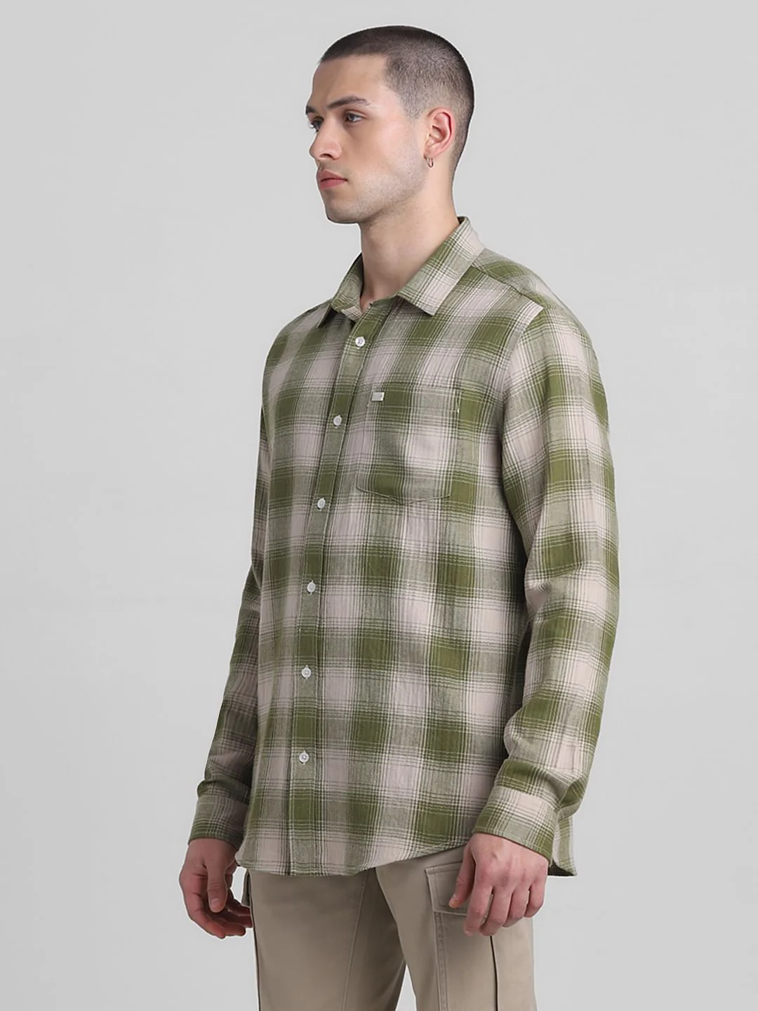 Green Cotton Check Full Sleeves Shirt - Image 3