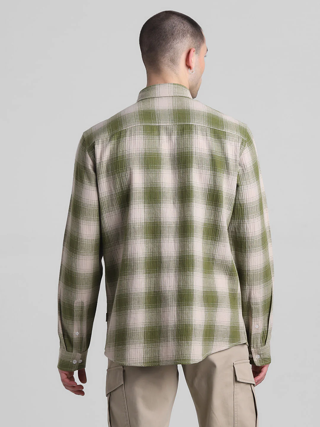 Green Cotton Check Full Sleeves Shirt - Image 4