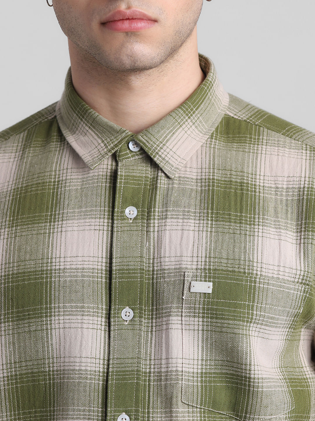 Green Cotton Check Full Sleeves Shirt - Image 5