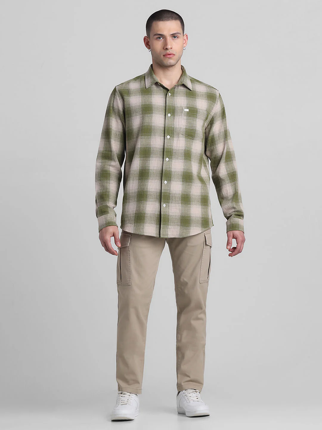 Green Cotton Check Full Sleeves Shirt - Image 6