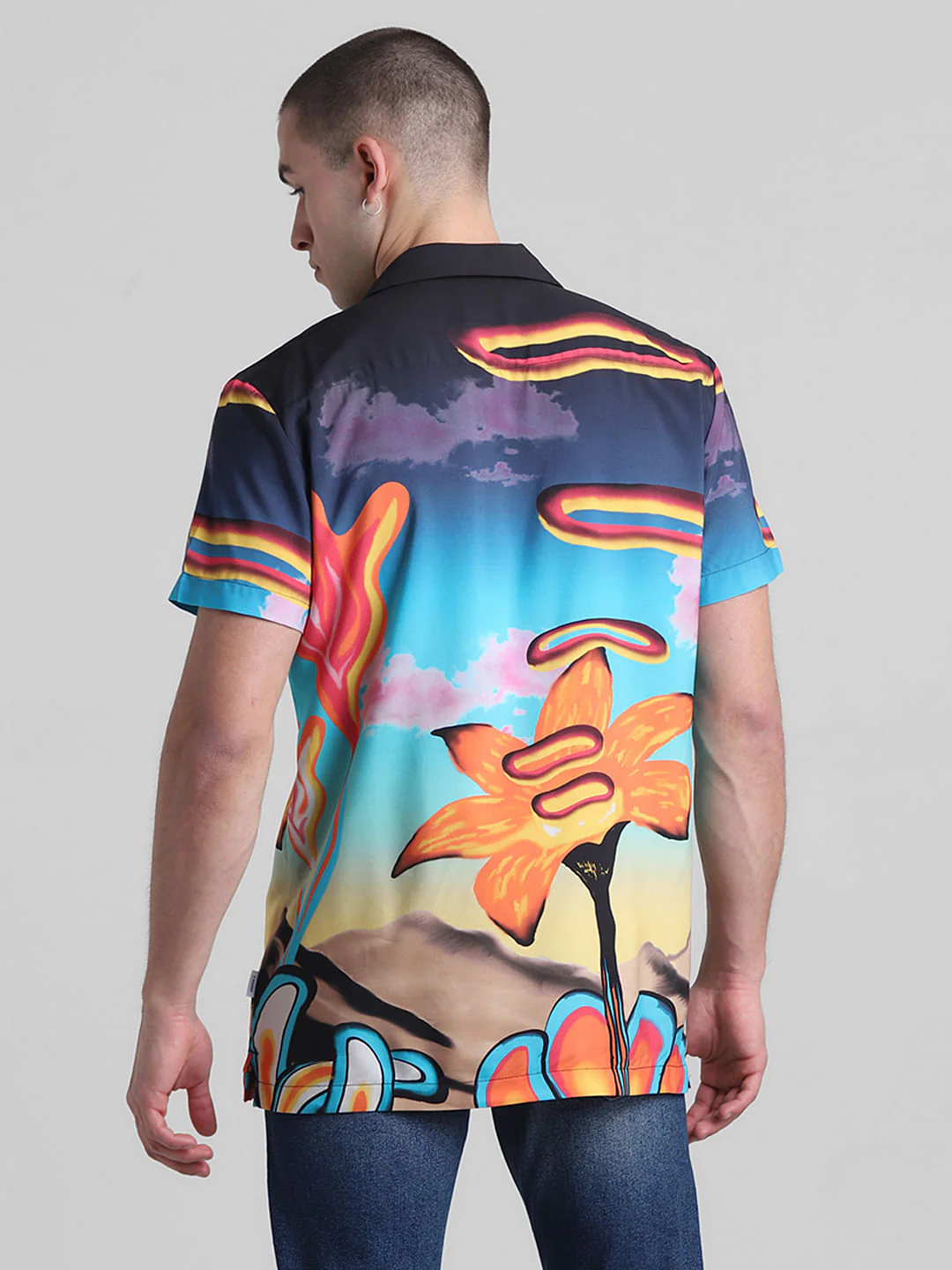 Blue Printed Short Sleeves Shirt - Image 4
