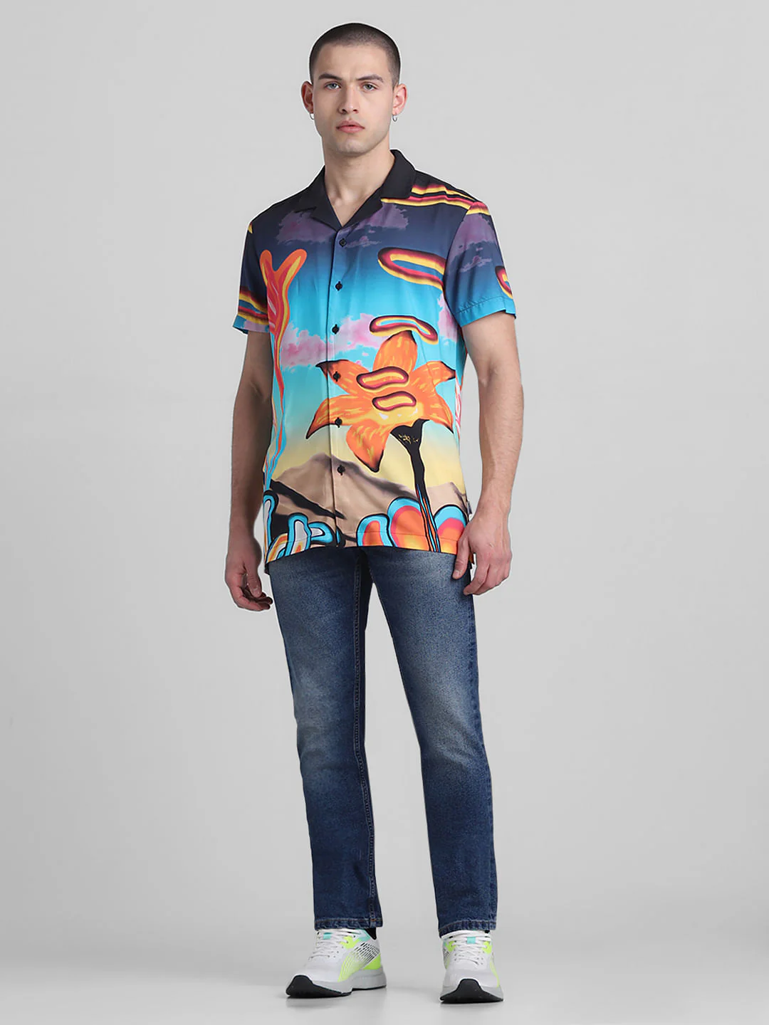 Blue Printed Short Sleeves Shirt - Image 6