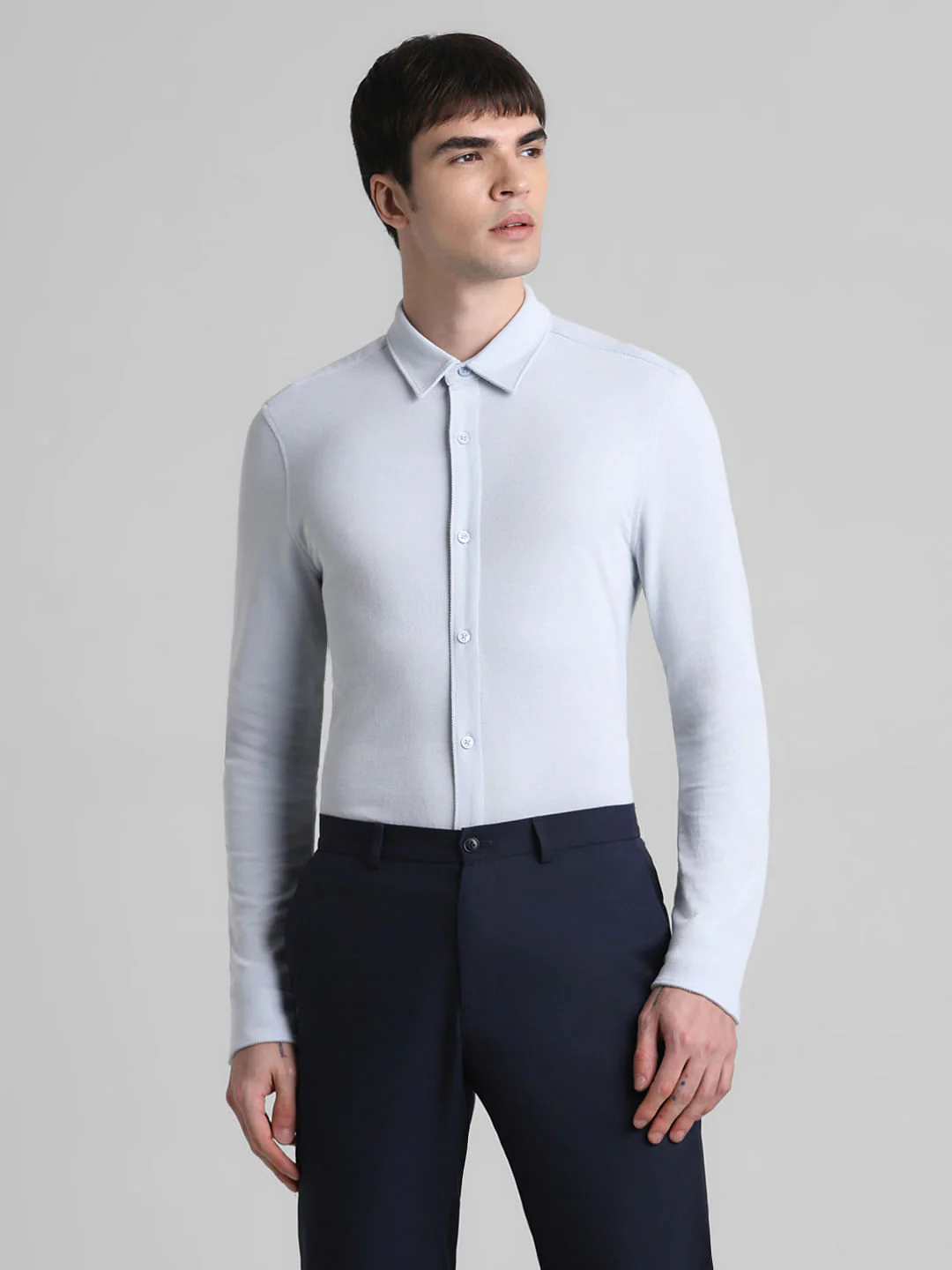 Blue Knit Full Sleeves Shirt - Image 2