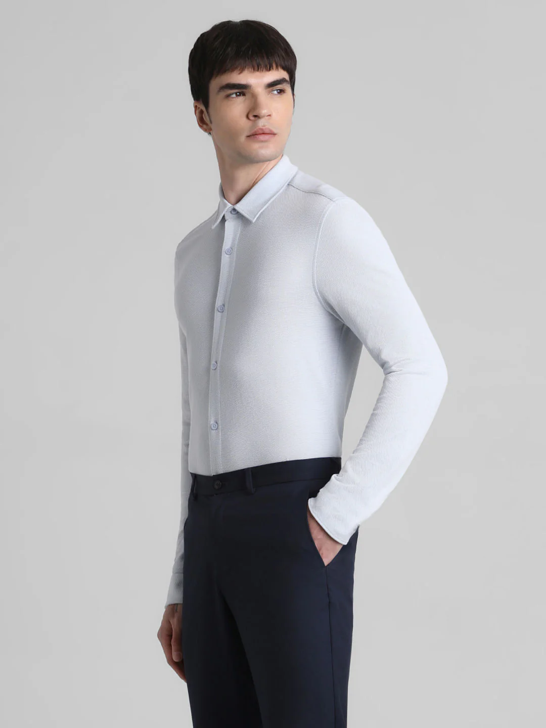 Blue Knit Full Sleeves Shirt - Image 3