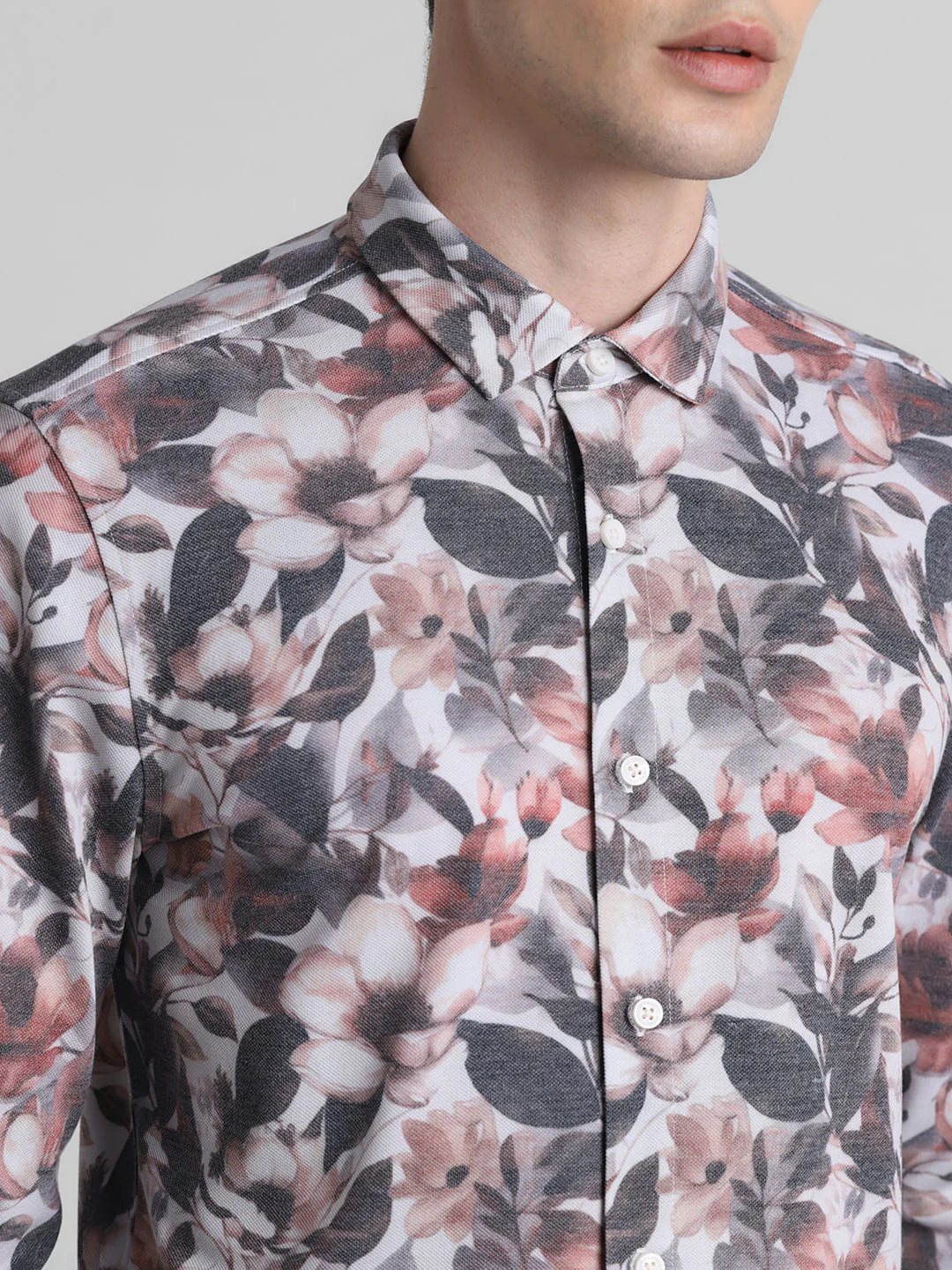 Grey Floral Full Sleeves Shirt - Image 4