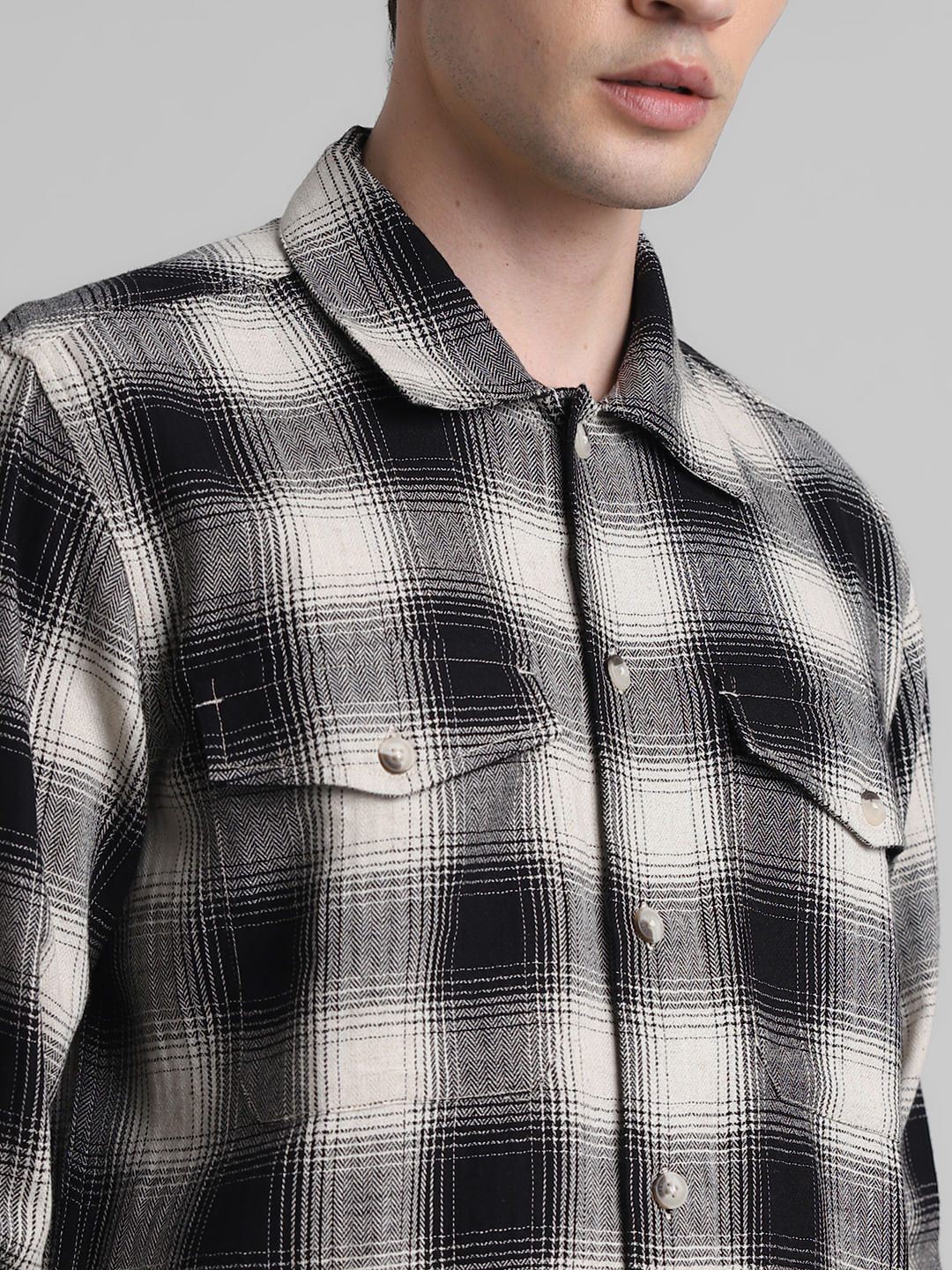 Black Check Oversized Full Sleeves Shirt - Image 5