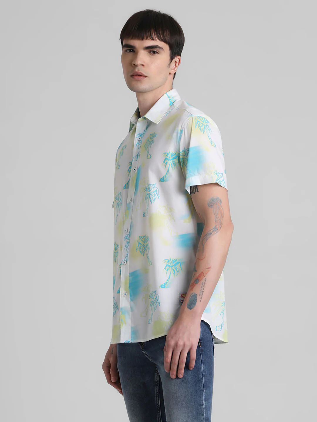 White Tropical Print Short Sleeves Shirt - Image 3