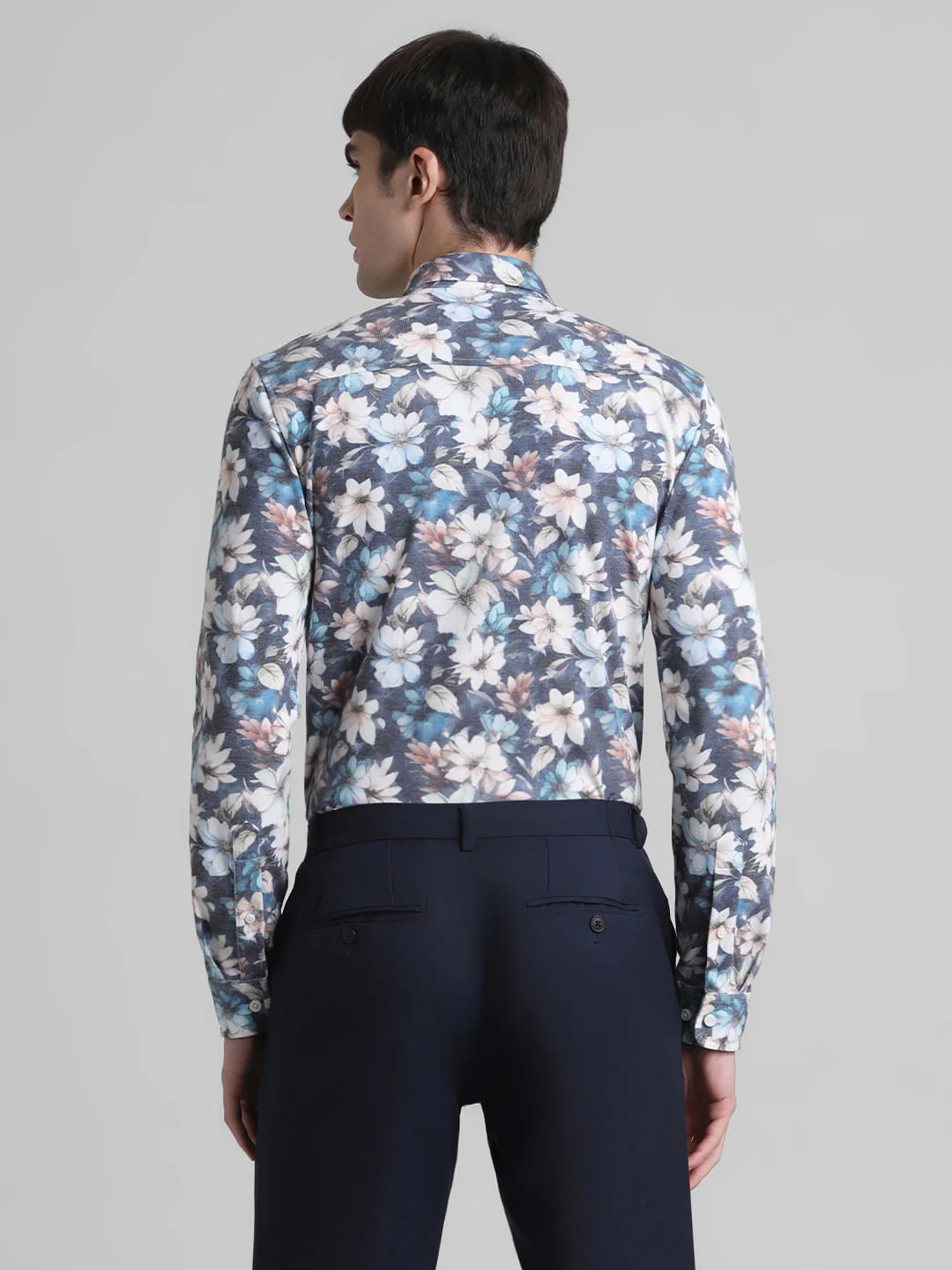 Grey Floral Full Sleeves Shirt - Image 3